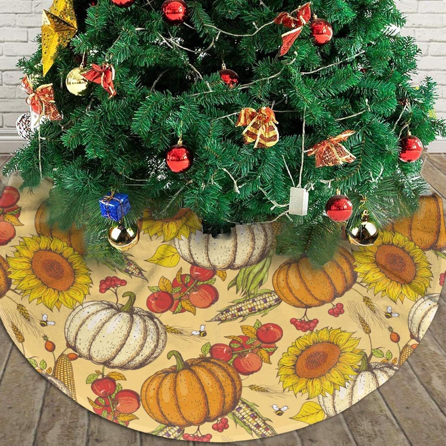Falda de árbol de girasol de calabaza de otoño de Acción de Gracias, falda de árbol de Navidad de Halloween, 36 pulgadas, decoración de fiesta
