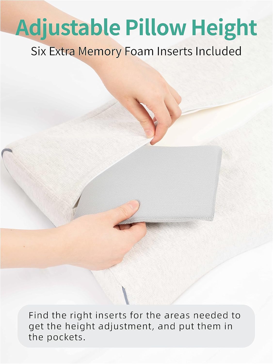 LONG’S Almohada de espuma viscoelástica para aliviar el dolor de cuello y hombros, soporte cervical ajustable en altura con diseño ergonómico,