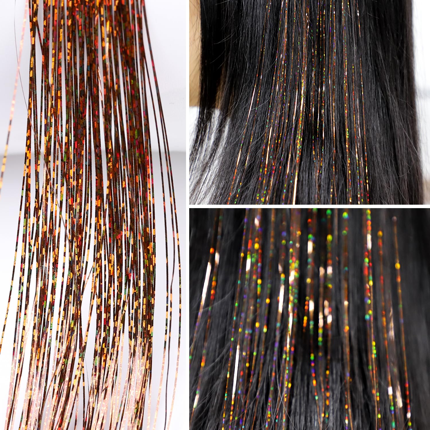 COSHONWOL – 6 clips de oropel para el cabello, kit de oropel con clip de 19.6 pulgadas, kit de oropel con purpurina, accesorios para fiestas de