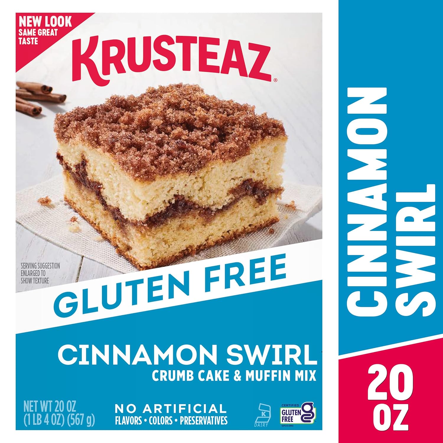 Krusteaz Mezcla para hornear sin gluten, mezcla de pastel de migas y muffins de canela en remolino, sin gluten, sin sabores, colores o conservantes