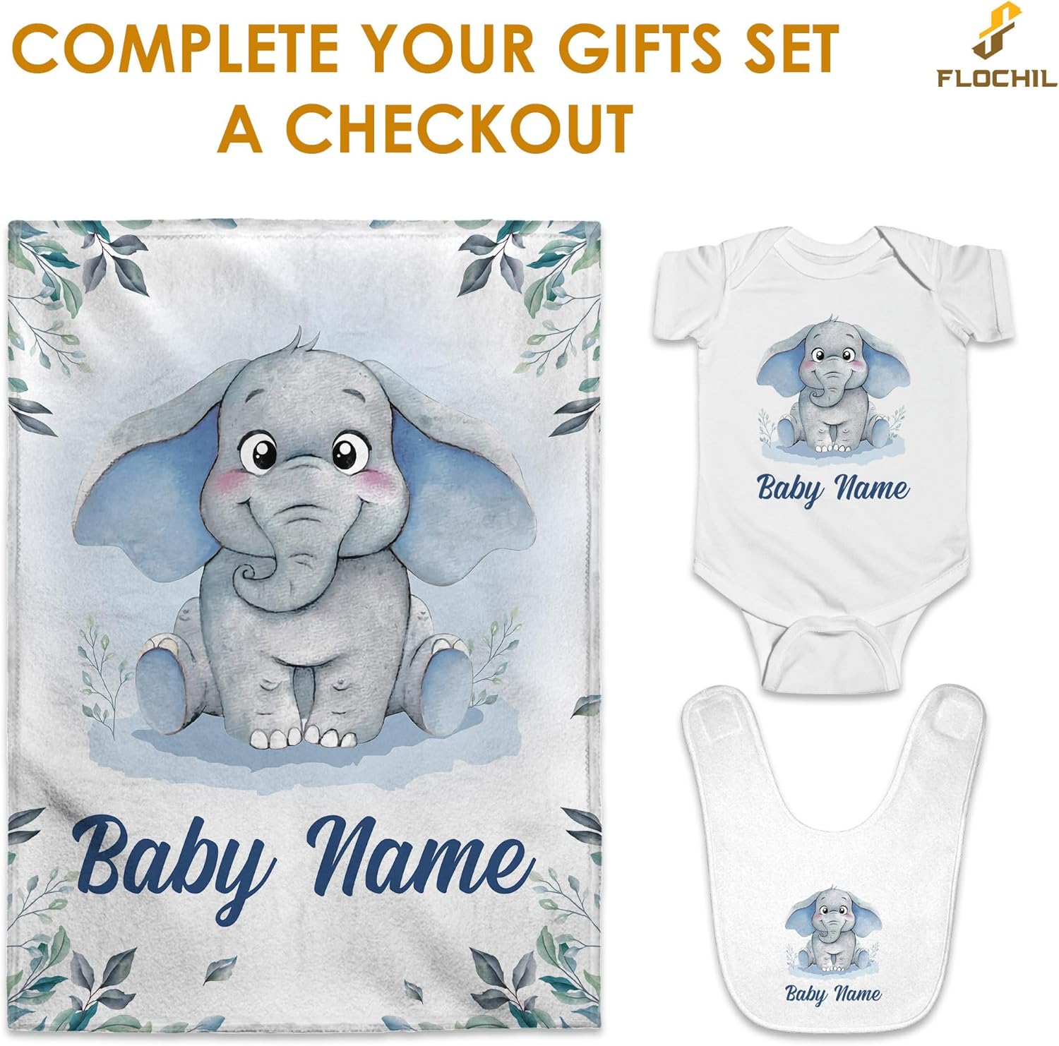 FLOCHIL Mantas de bebé personalizadas, manta de bebé personalizada  Manta de bebé con nombre para niños, el mejor regalo para bebé, elefantes recién