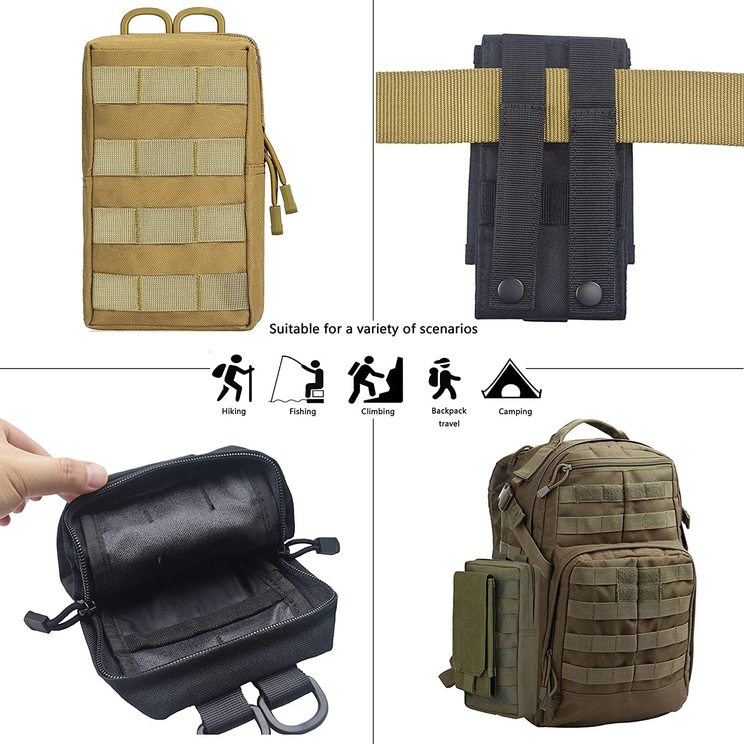 PanbooX Paquete de 2 bolsas tácticas Molle compactas Utilidad EDC Riñonera Pack Cinturón Bolsa Teléfono