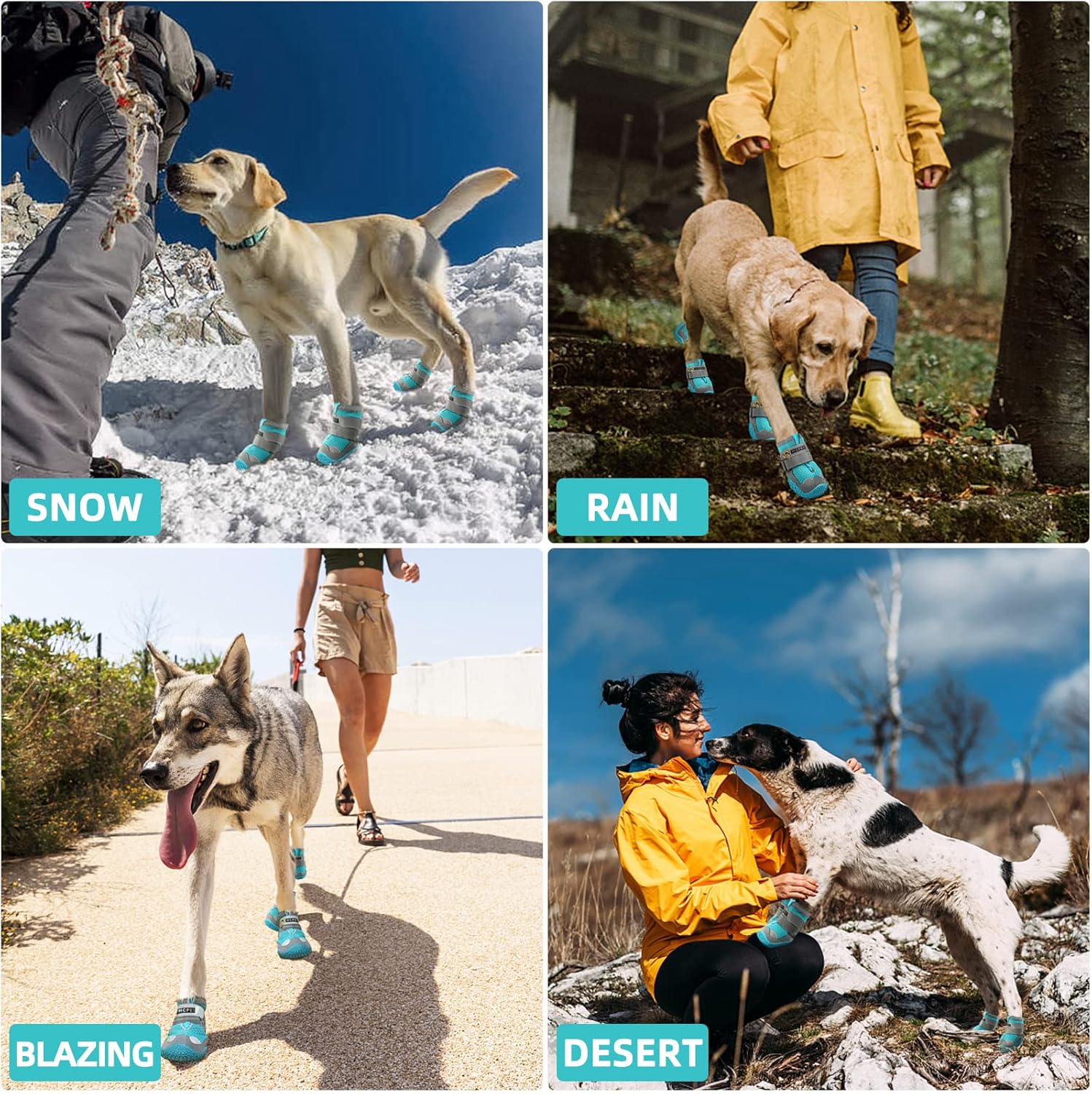 Hcpet – Botas de perro para mascotas, impermeables, transpirables, antideslizantes, 3M, con correa reflectante de tamaño pequeño a grande, 4 unidades