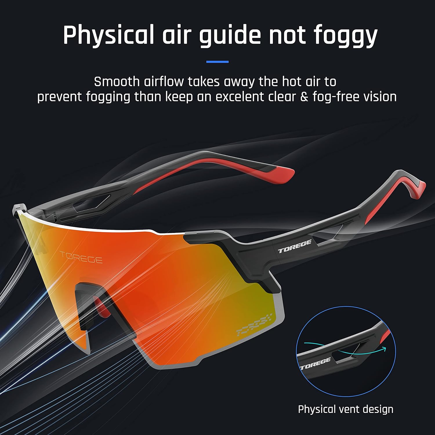 TOREGE Gafas de sol deportivas polarizadas con 3 lentes intercambiables para hombres y mujeres, gafas de béisbol TR65