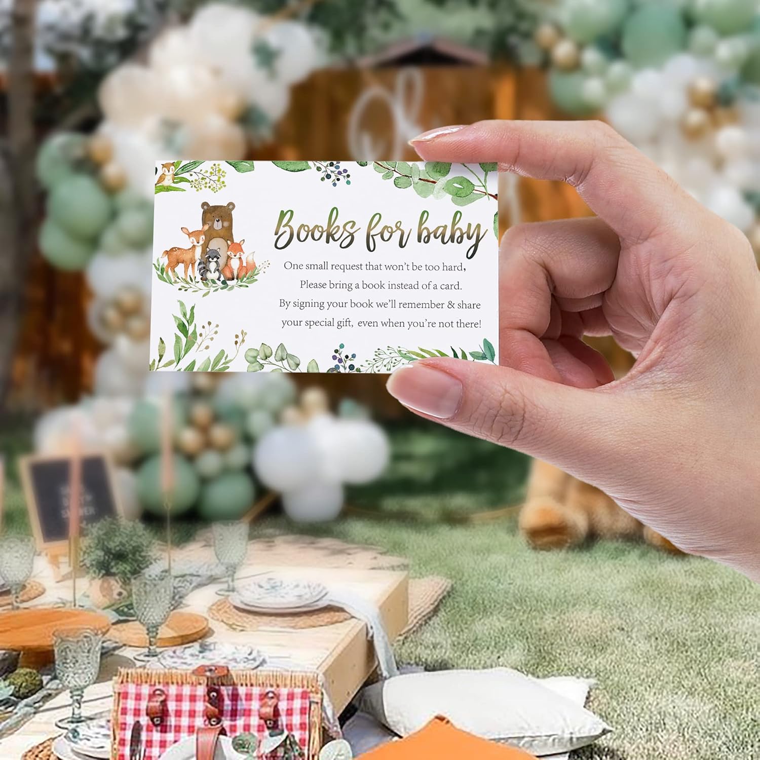25 invitaciones para baby shower de bosque con sobres, boletos para rifas de pañales y tarjetas de solicitud de libros, calcomanías de animales del