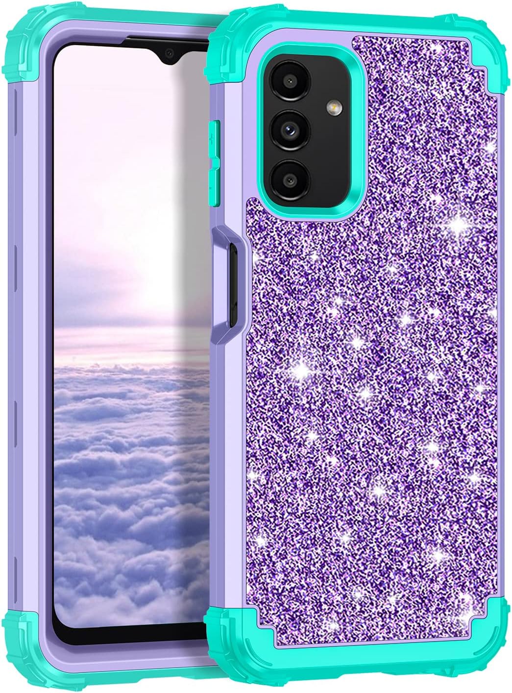 LONTECT Funda para Galaxy A13 5G con purpurina brillante a prueba de golpes, resistente, híbrida, resistente, funda protectora de alto impacto para