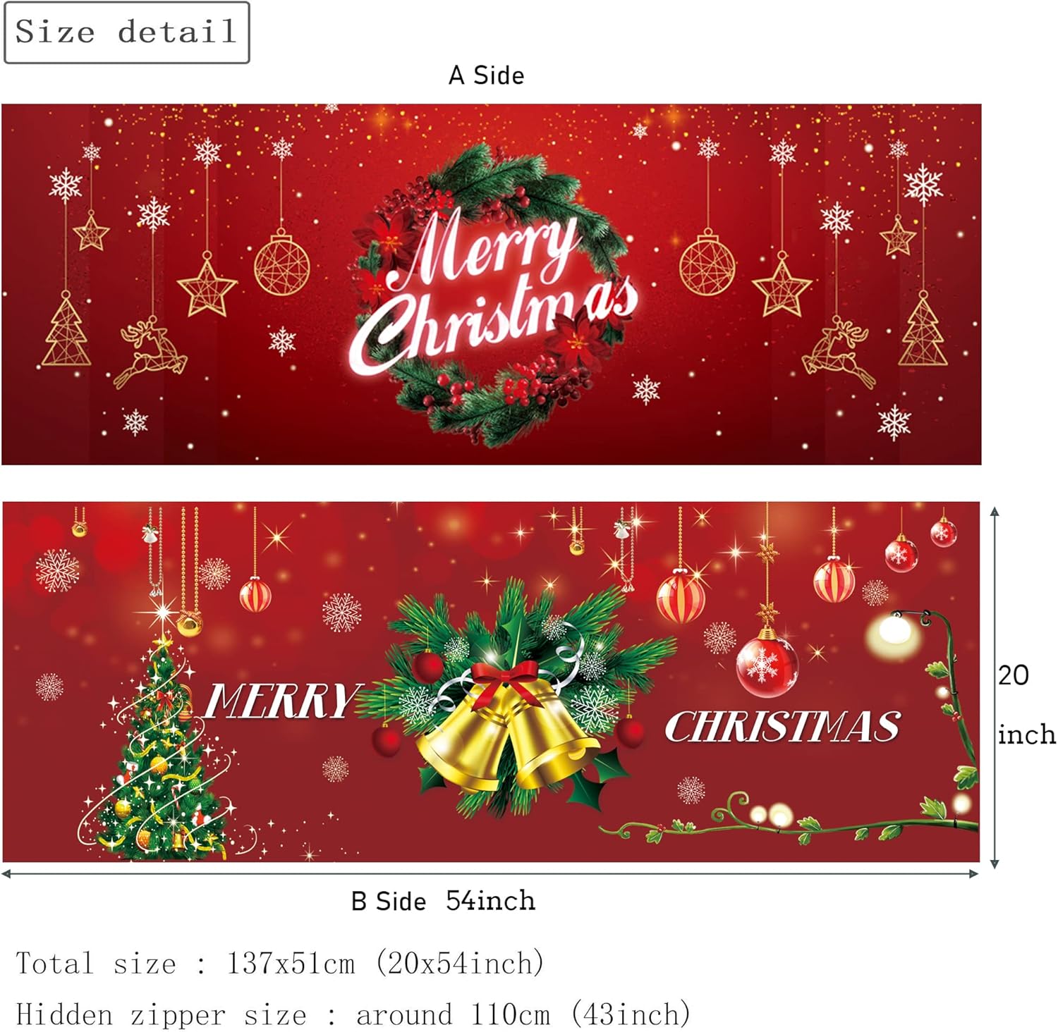 Corona de Navidad, funda de almohada de cuerpo de campana, adornos de Navidad, fundas de almohada de cuerpo suave, de dos lados diferentes impresas,