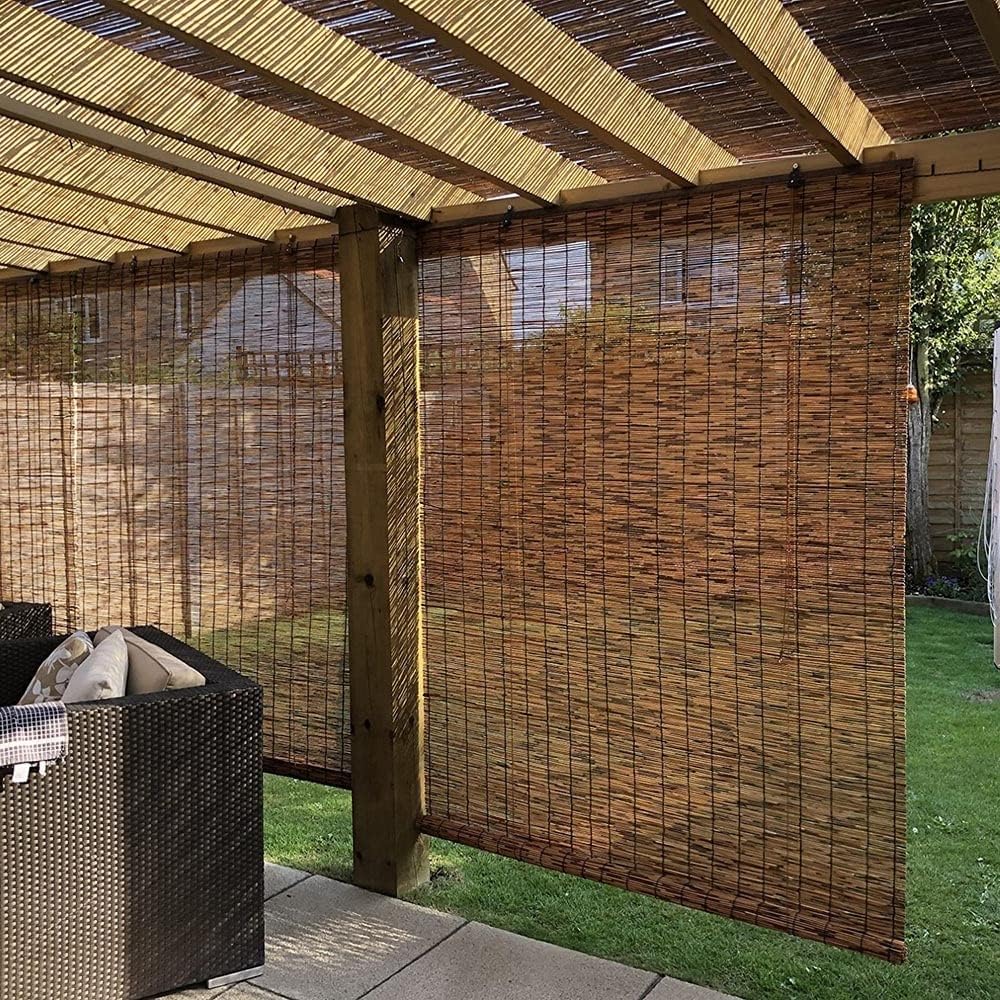 Persianas enrollables de bambú con filtro de luz para ventanas, persianas de ratán sin cordones, persianas retro para interiores y exteriores,