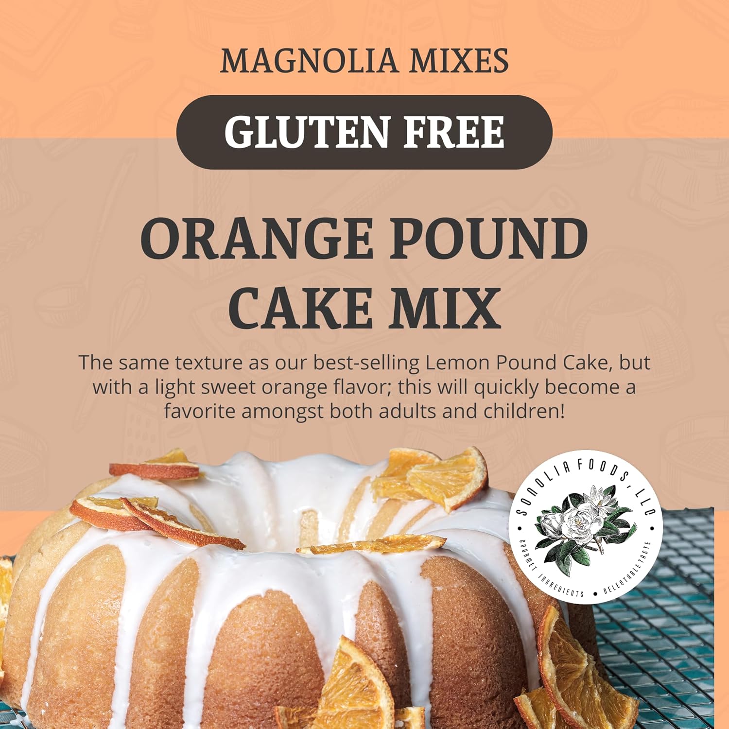 Magnolia Mixes – Mezcla de pastel de libras de naranja sin gluten, paquete de 2 unidades (no paquete de 4)