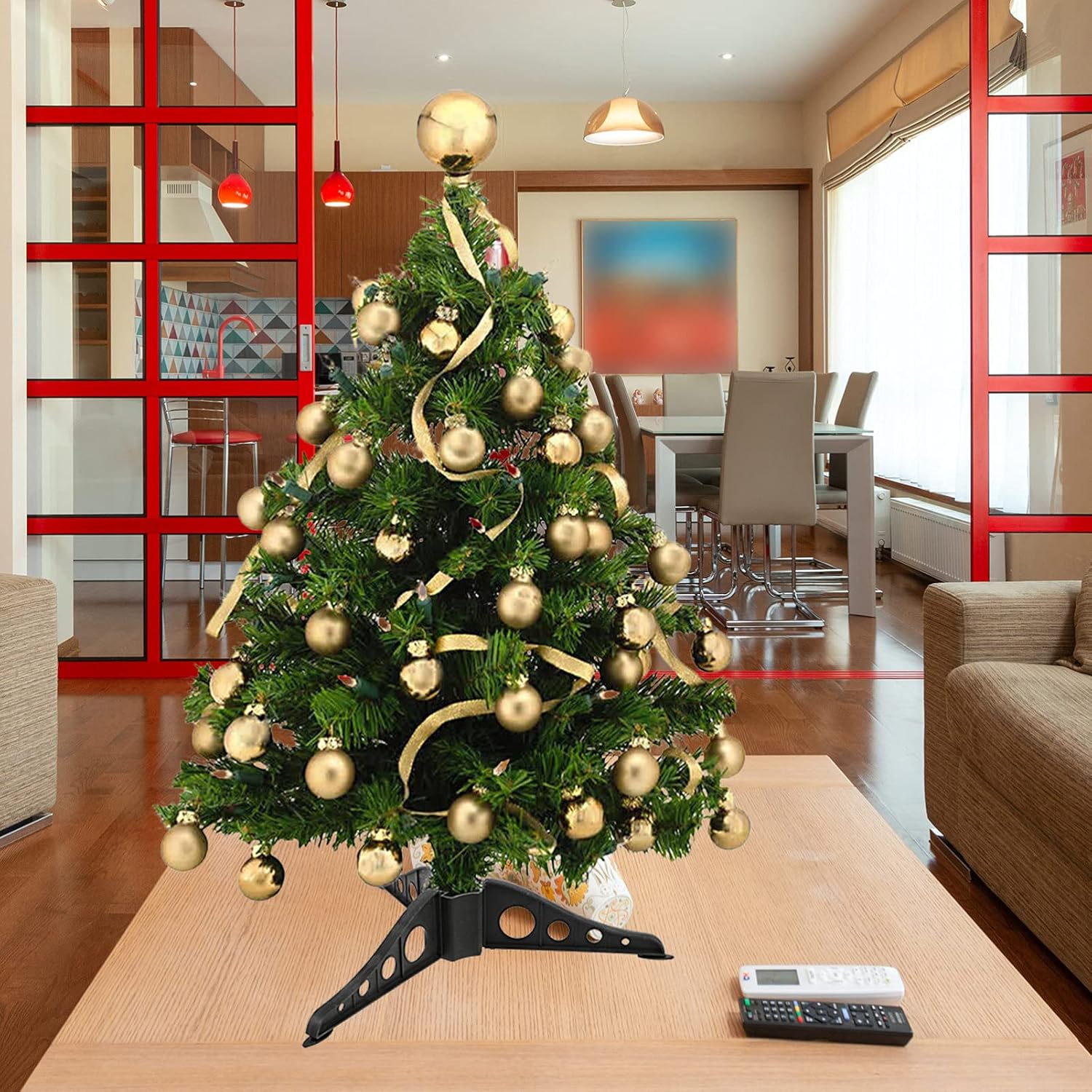 VOSAREA 6 soportes para árbol de Navidad, base de árbol de Navidad artificial, triabgle de mesa, mini soportes para árbol de Navidad (negro)