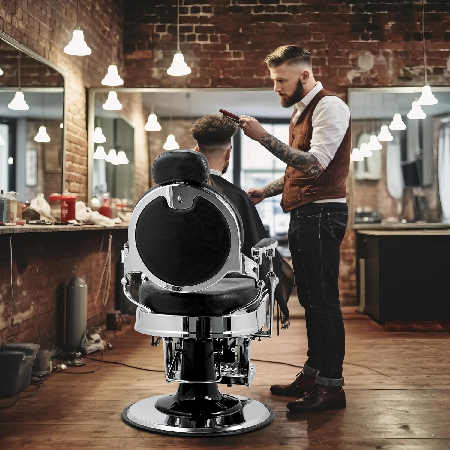 Winado Silla de peluquería reclinable vintage resistente con reposacabezas, soporta hasta 700 libras y rotación de 360, equipo de champú profesional