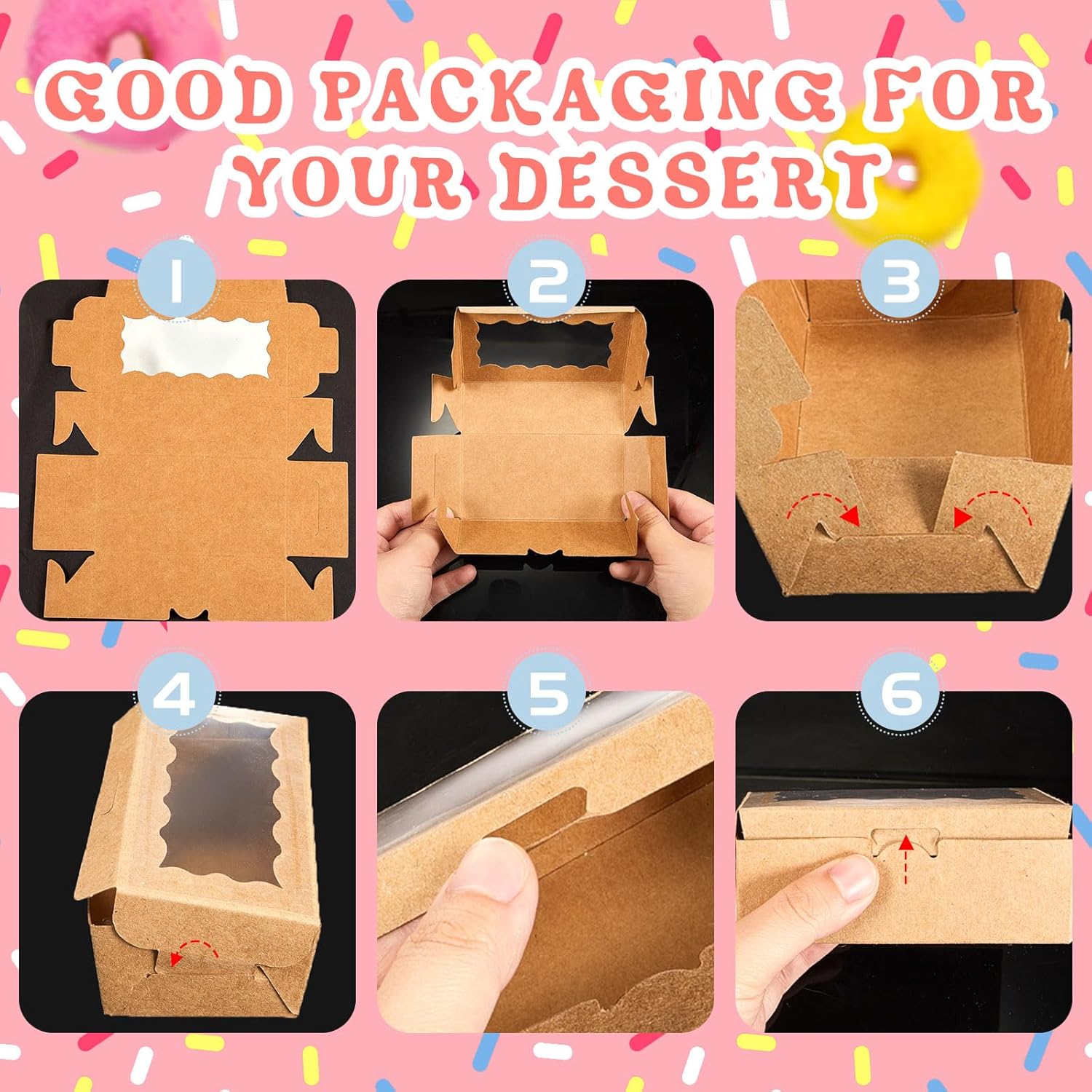 Sherr 200 cajas de galletas navideñas de 4 x 2 x 1 pulgadas con ventana, cajas de cupcakes, cajas de panadería, recipientes rectangulares para