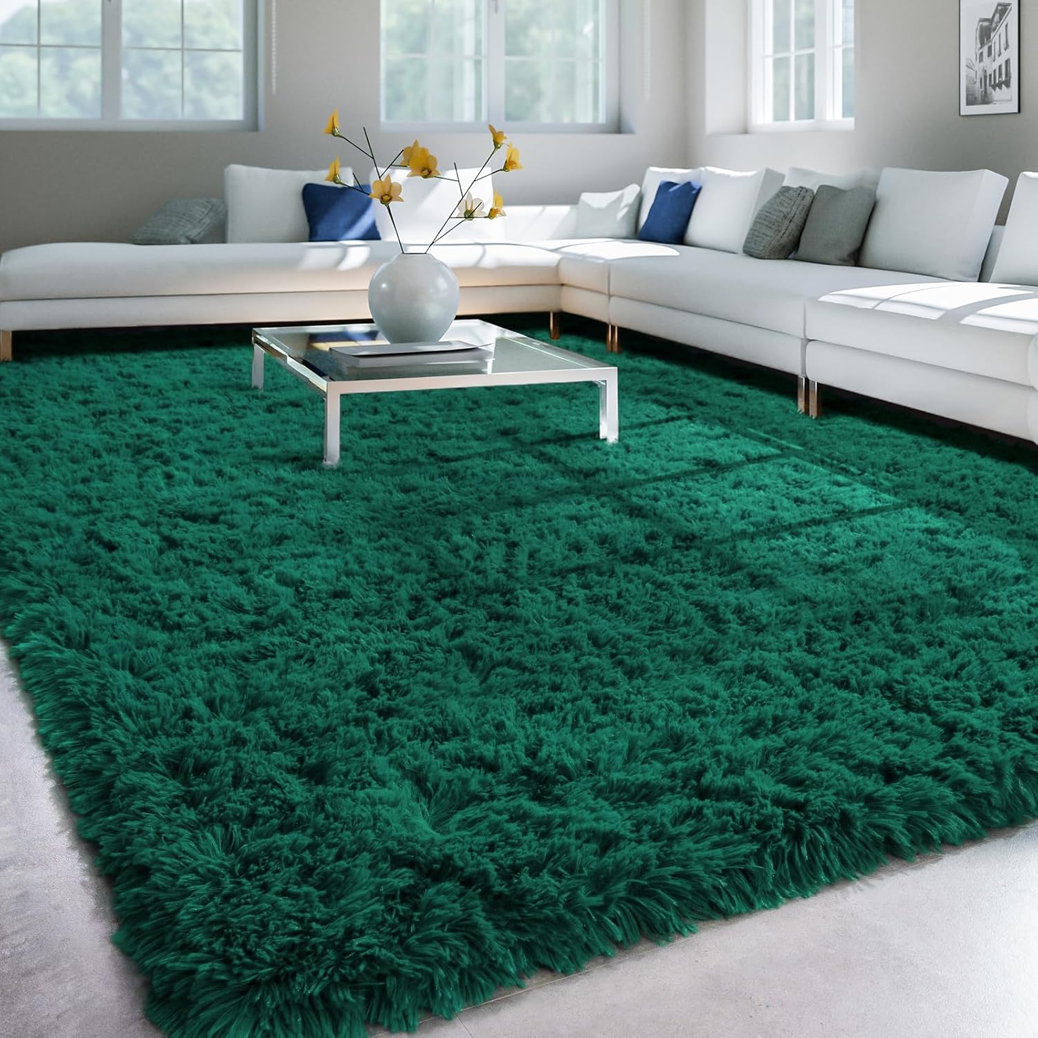 Alfombras mullidas para sala de estar, color verde profundo, de 6 x 9 pulgadas, alfombras suaves de felpa para habitación de niñas y niños,