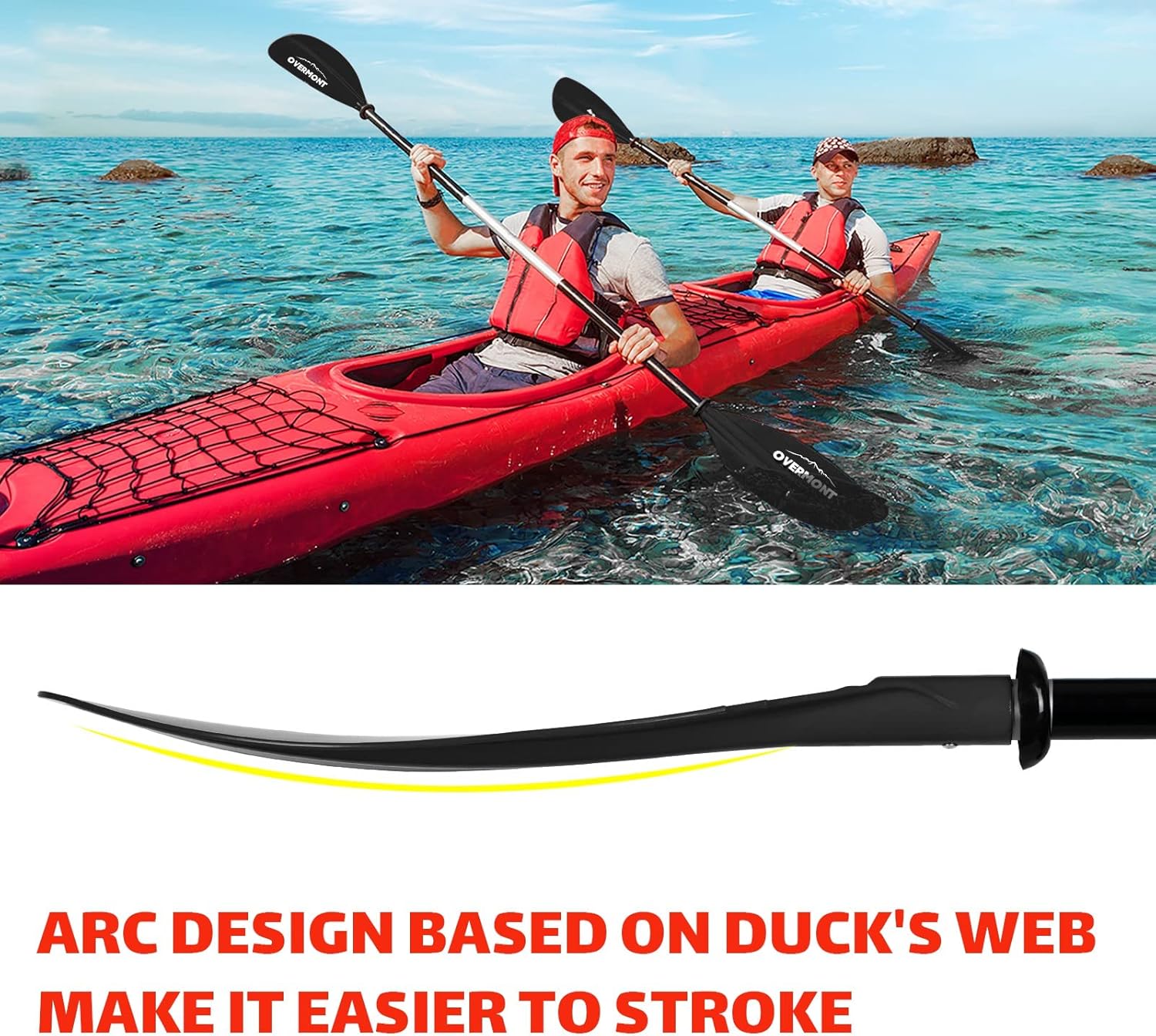 Overmont – Remo para kayak de 90.5pulgadas, aleación de aluminio resistente, ligero, para kayaks inflables con correa de remo.