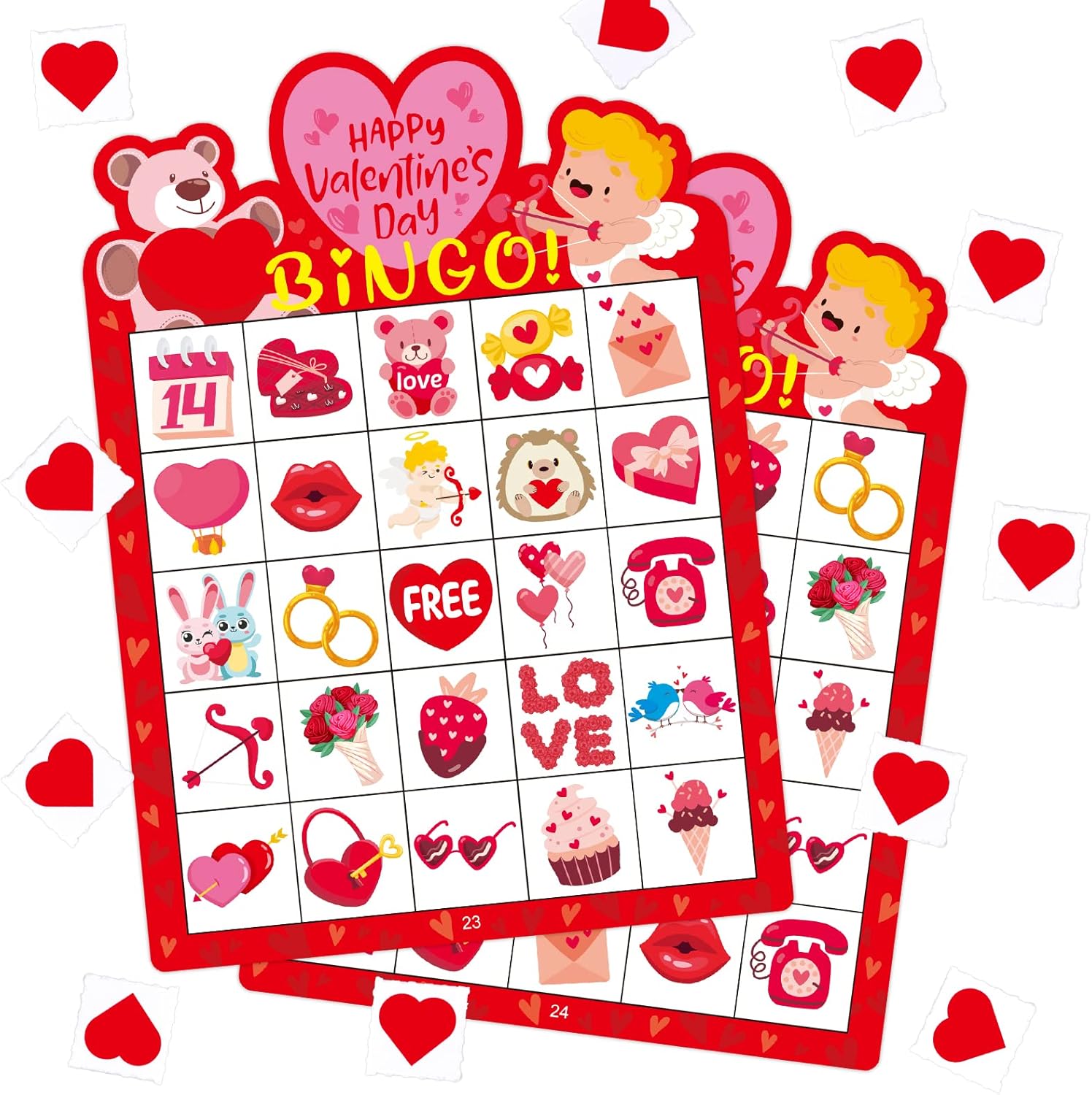 24 jugadores de San Valentín Bingo Juego de tarjetas de bingo para fiesta de San Valentín, juegos de aula, actividades escolares y familiares