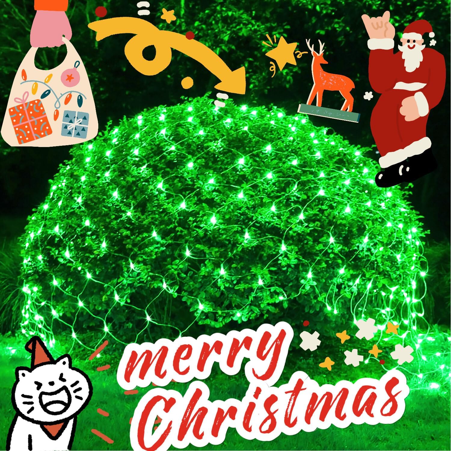 JMEXSUSS 200 luces LED verdes de Navidad, 9.8 pies x 6.6 pies, luces de arbusto de Navidad conectables con control remoto, 8 modos de enchufe, luces