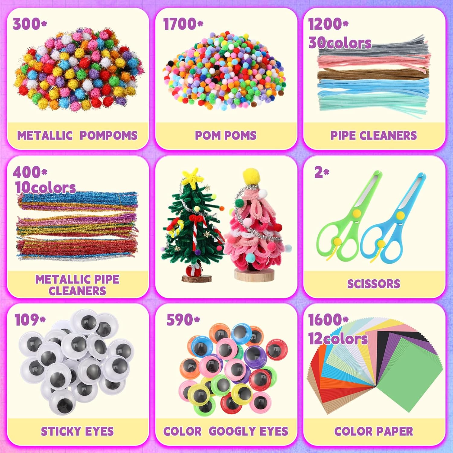 Liliful 5522 piezas de suministros de arte y manualidades para niños pequeños, incluye limpiapipas, pompones, papel colorido, ojos pegajosos,