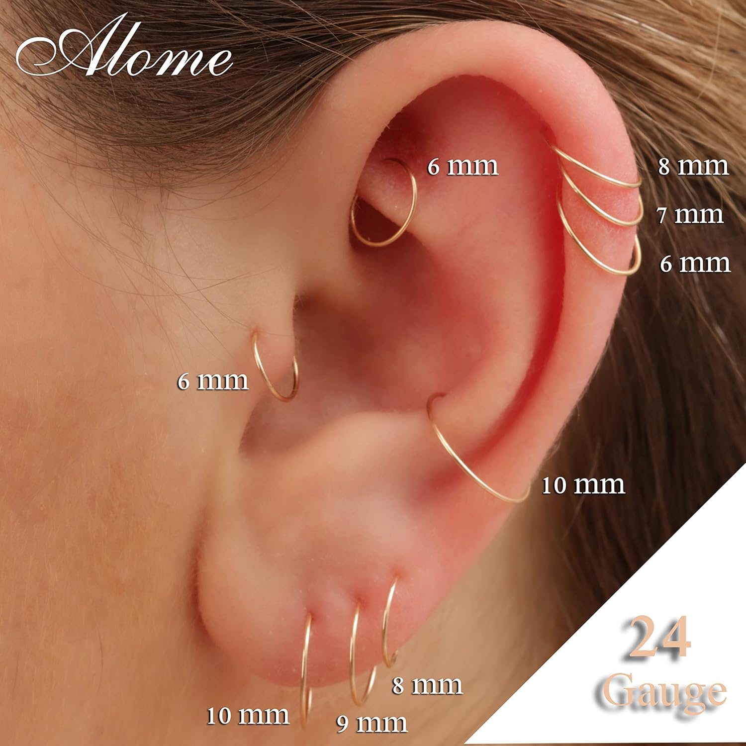 14K Gold Filled Small Hoop Earrings for Cartilage Nose, Tiny Thin 8mm Piercing Hoop Ring 24 Gauge (Gold, 8mm 24 gauge  1 pair)