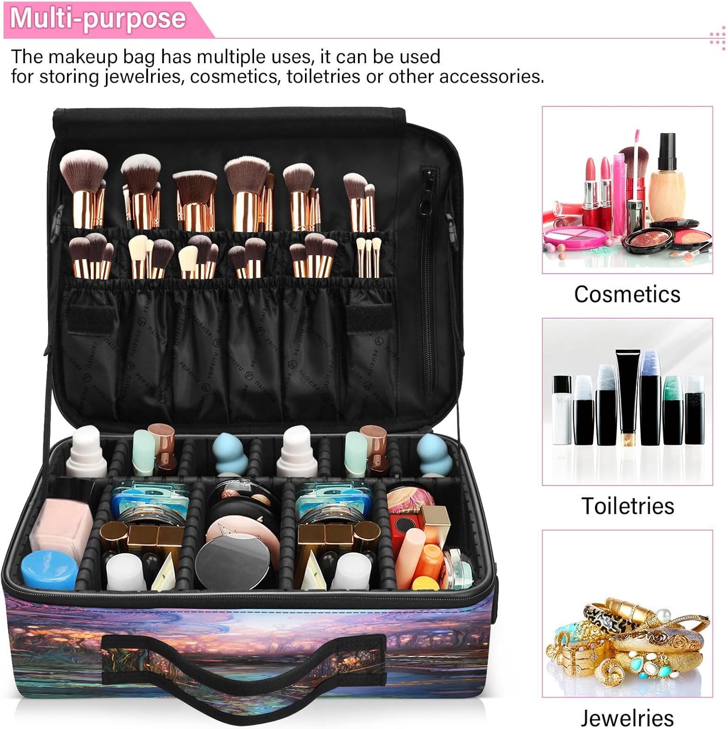 Lotus – Bolsas de maquillaje de viaje de gran capacidad estilo chino para mujeres, bolsa organizadora, bolsa de maquillaje grande para maquillaje de