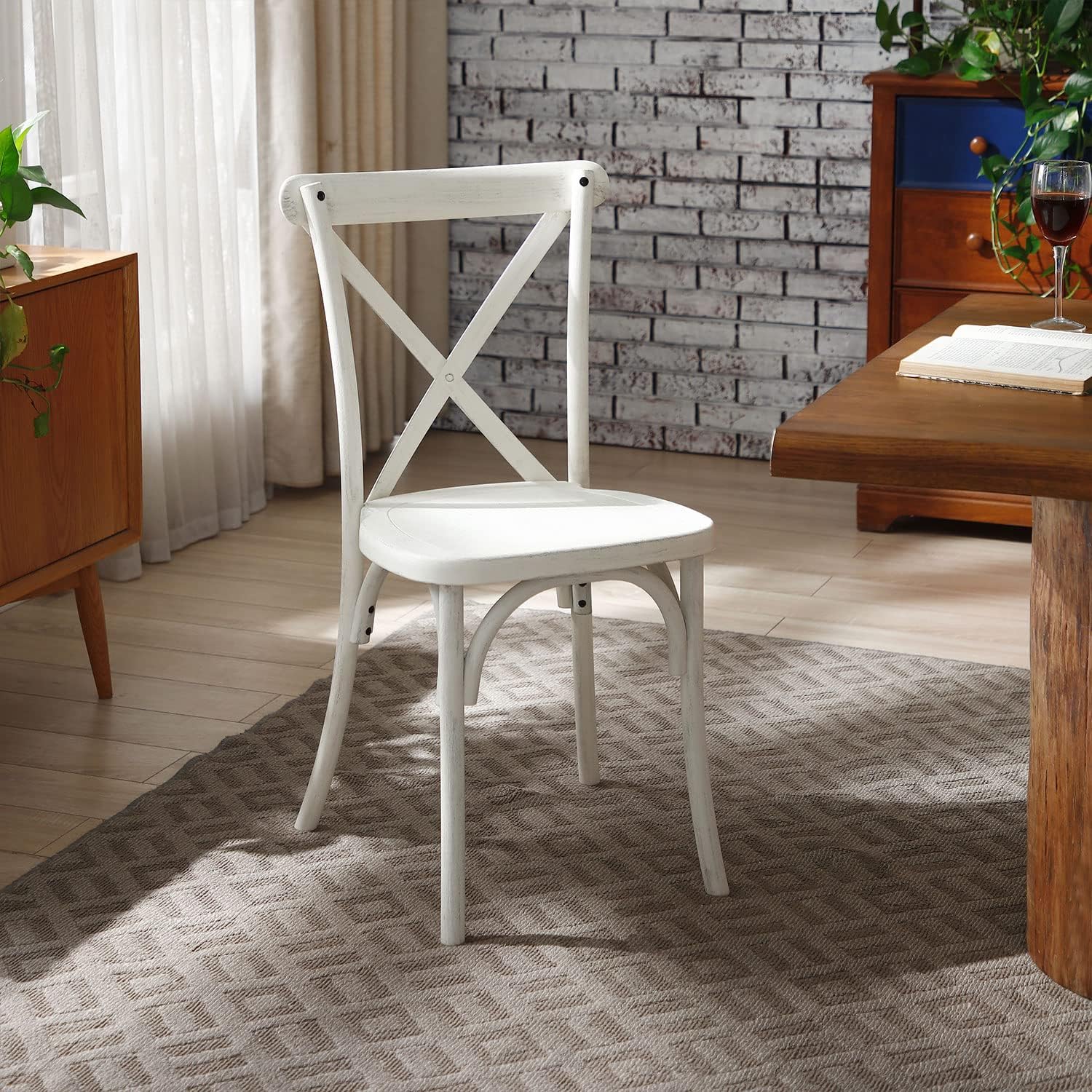 LyuHome Juego de 2 sillas de comedor, muebles para sillas con respaldo, paquete de 2, sillas de madera sintética de granja, respaldo elegante y