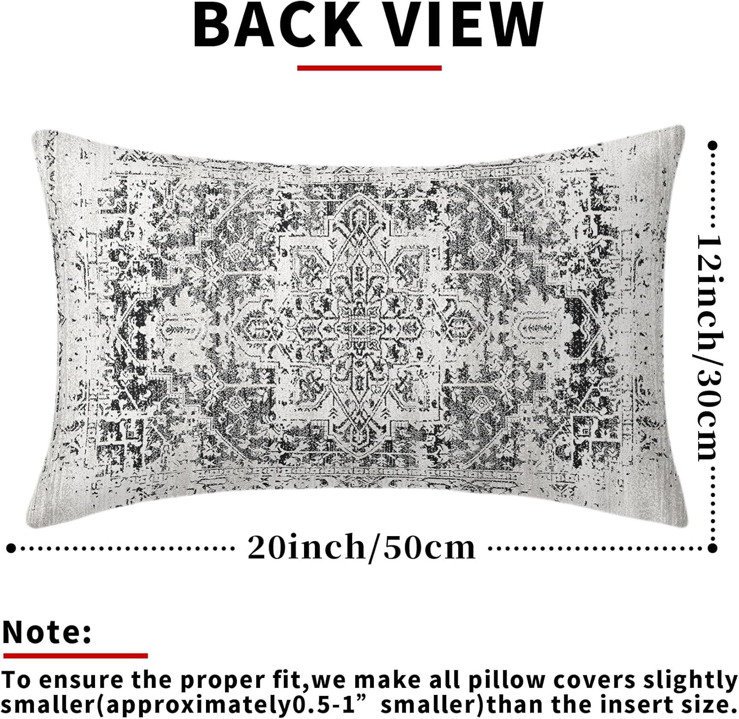 Juego de 2 fundas de almohada lumbares bohemias negras de 12 x 20 pulgadas  12.0 x 20.0 in., estilo étnico, bohemio, rectangular, estilo rústico,