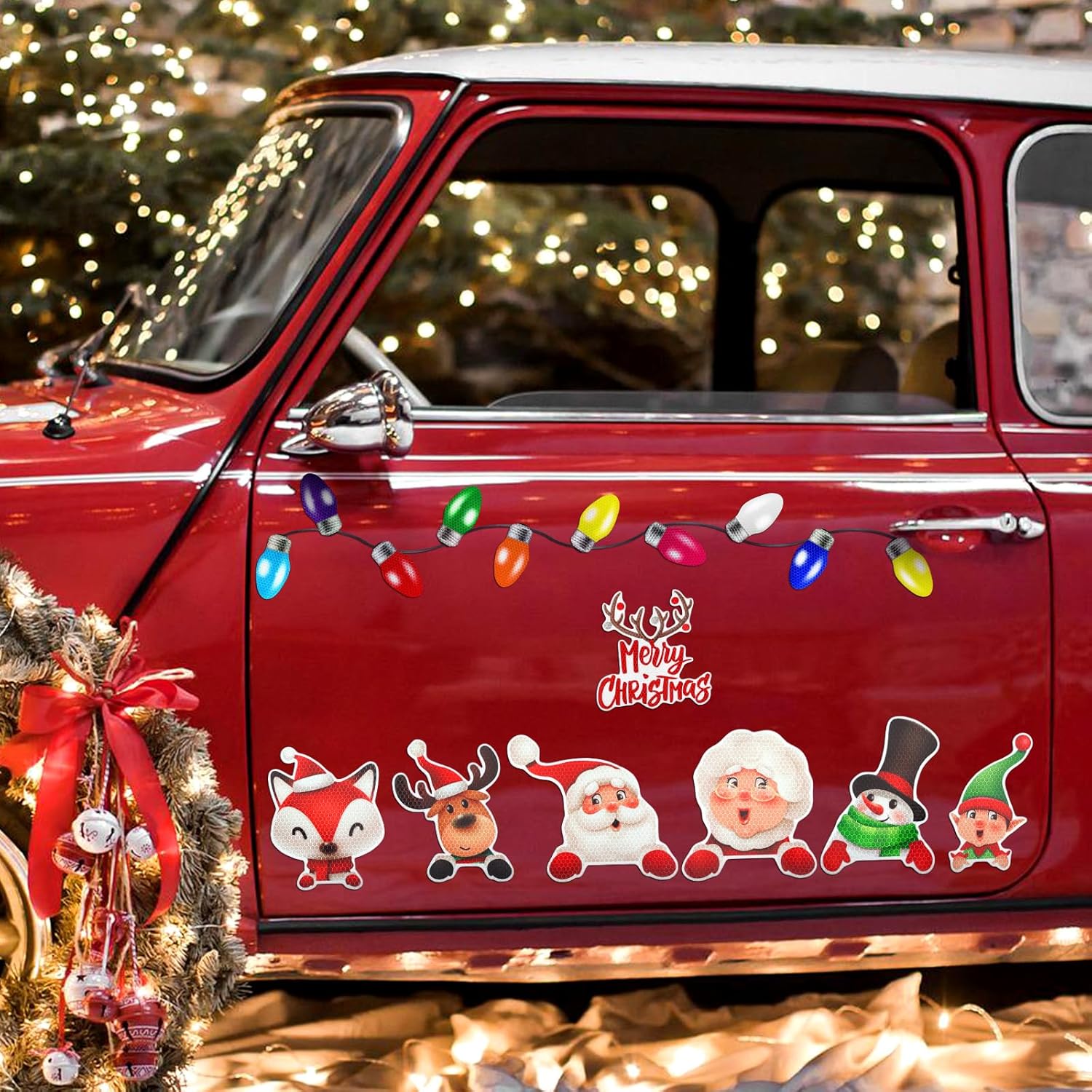 35 calcomanías de imanes de Navidad para automóvil, decoraciones reflectantes de Navidad, bombillas de Navidad, Navidad, Navidad, Navidad, alambre,