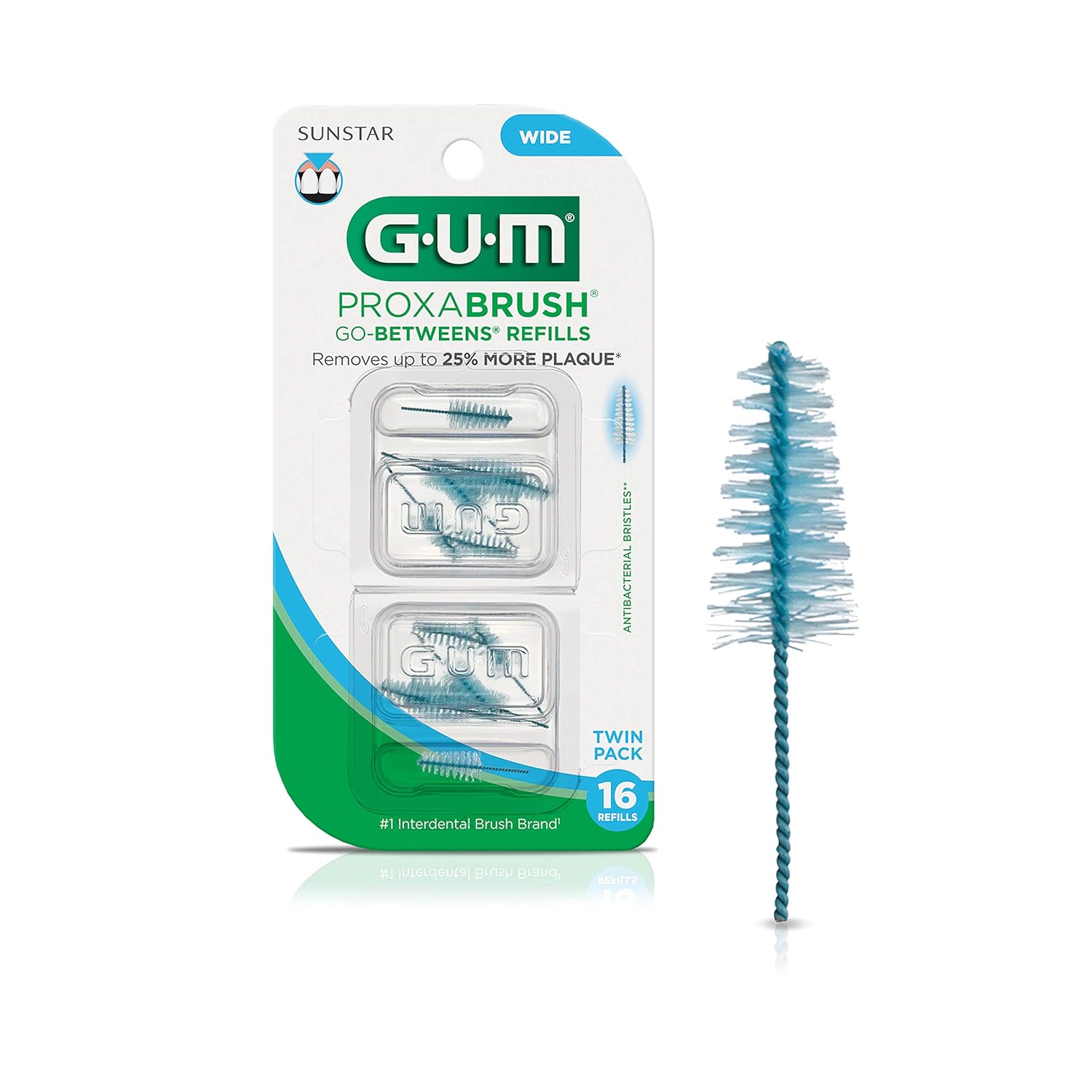 GUM Proxabrush Go-Betweens – Recambios anchos – Compatible con mango permanente GUM – Cepillos interdentales reutilizables – Púas dentales de cerdas