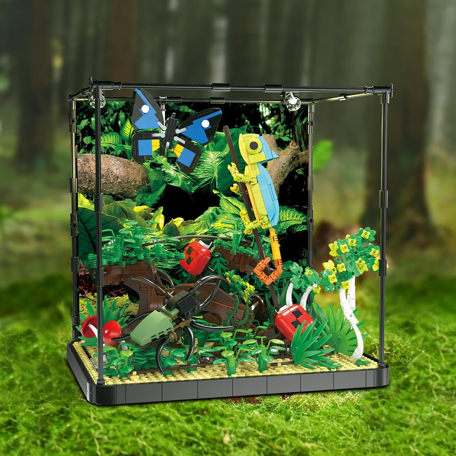 ZYLEGEN Rainforest Jungle – Bloque de construcción de tanque de insectos con lagarto, mariposa, mariquita, plantas de jardín forestal, ladrillos,