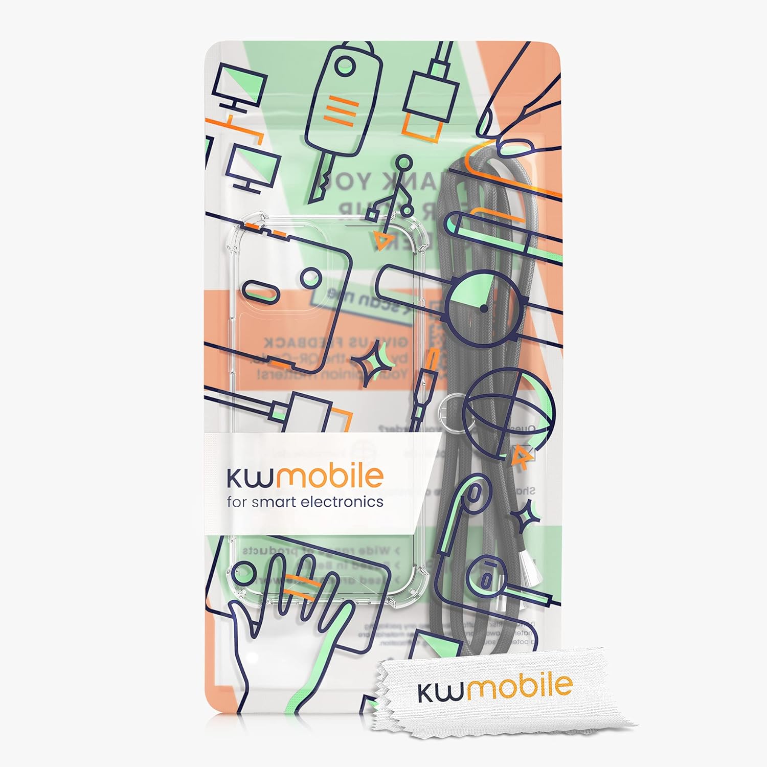 kwmobile Funda cruzada compatible con Apple iPhone 13 Pro, funda transparente de TPU con correa de cordón, color negro y transparente