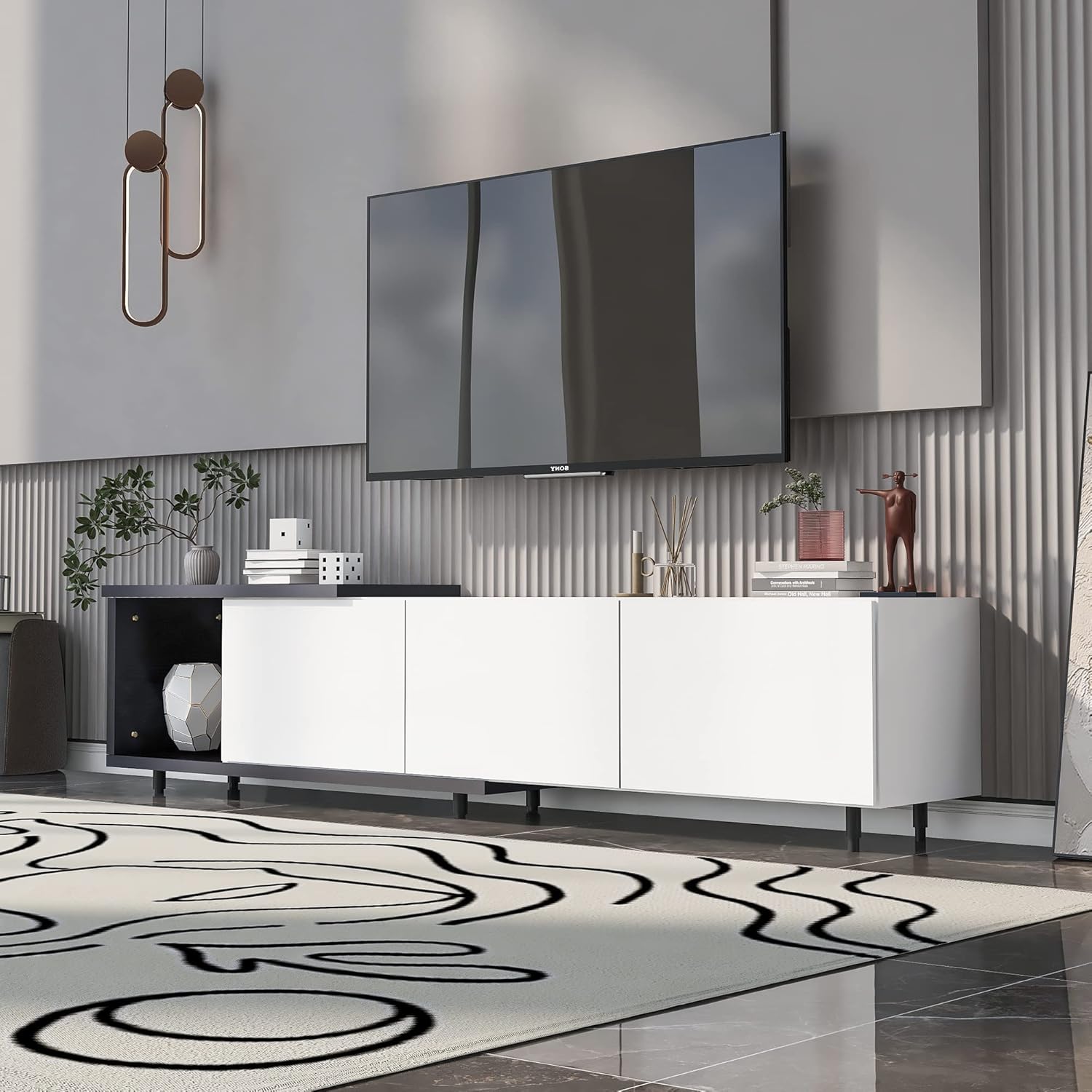 Merax, Soporte Mondern blanco de 80+pulgadas, mueble de TV para sala de estar, longitud de 84.6 pulgadas