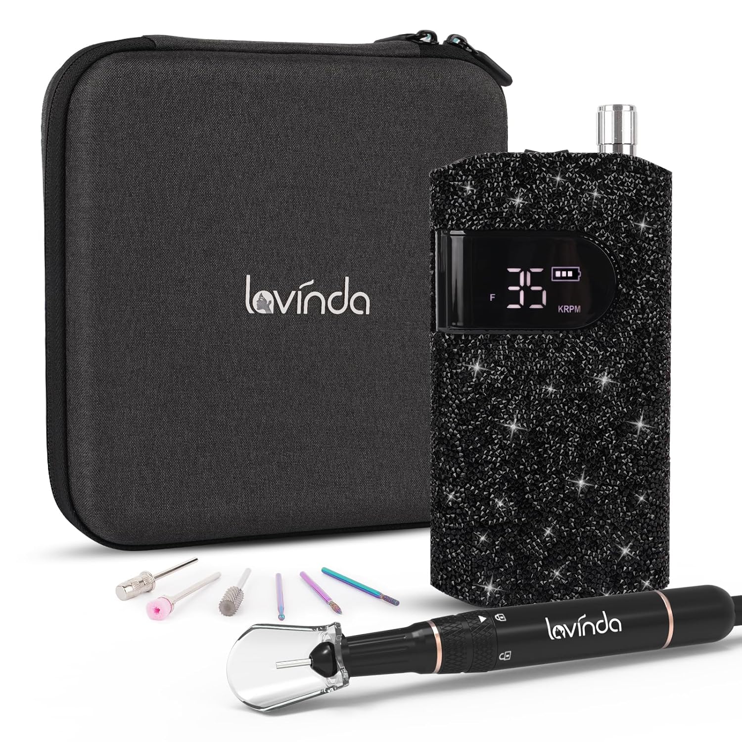 Lavinda Taladro de uñas profesional, kit de taladro eléctrico para uñas de gel acrílico, 35000 rpm, taladro de uñas portátil inalámbrico con