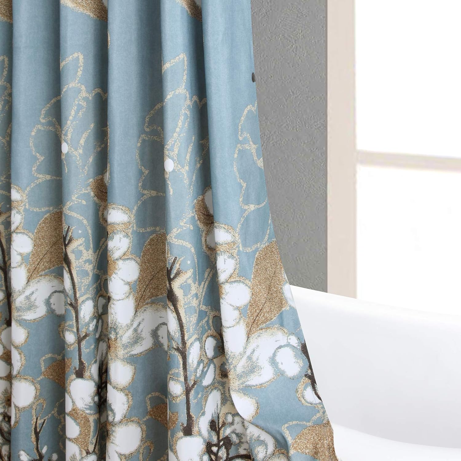 Cortina de ducha de tela floral, cortina de ducha azul, cortinas de ducha de flores botánicas para baño, cortinas de baño impermeables, 72 pulgadas