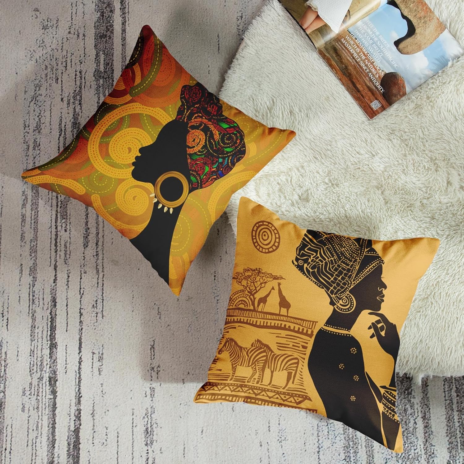 Juego de 4 fundas de almohada decorativas para decoración del hogar, diseño de animales tribales afroamericanos, 18 x 18 pulgadas, fundas de