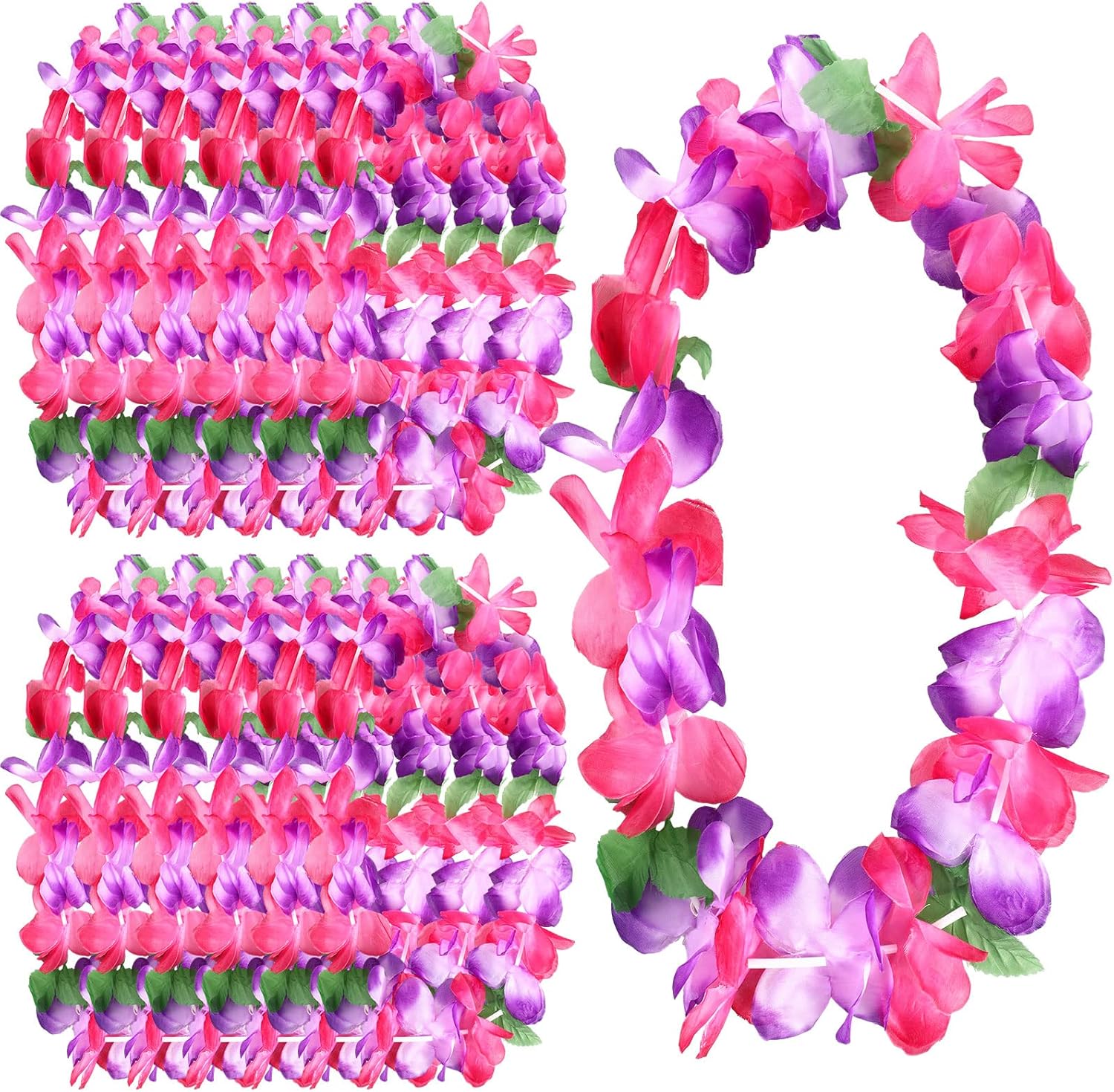 24 piezas de collar de Leis hawaiano grueso, collar floral Leis de flores para fiesta Luau, guirnalda de baile Hula flores lazo para el cuello para