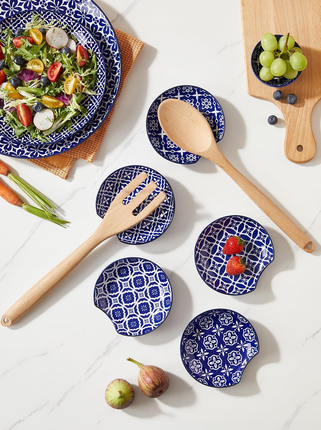 Soporte de cuchara de cerámica, soporte para encimera de cocina, soporte para utensilios para estufa, cucharón, espátula, juego de 6, apto para