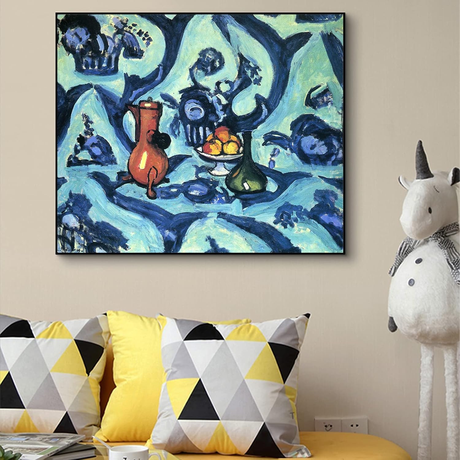 Henri Matisse – Lienzo decorativo para pared, naturaleza muerta con mantel azul, arte famoso, arte fino, pinturas al óleo, arte de reproducción para