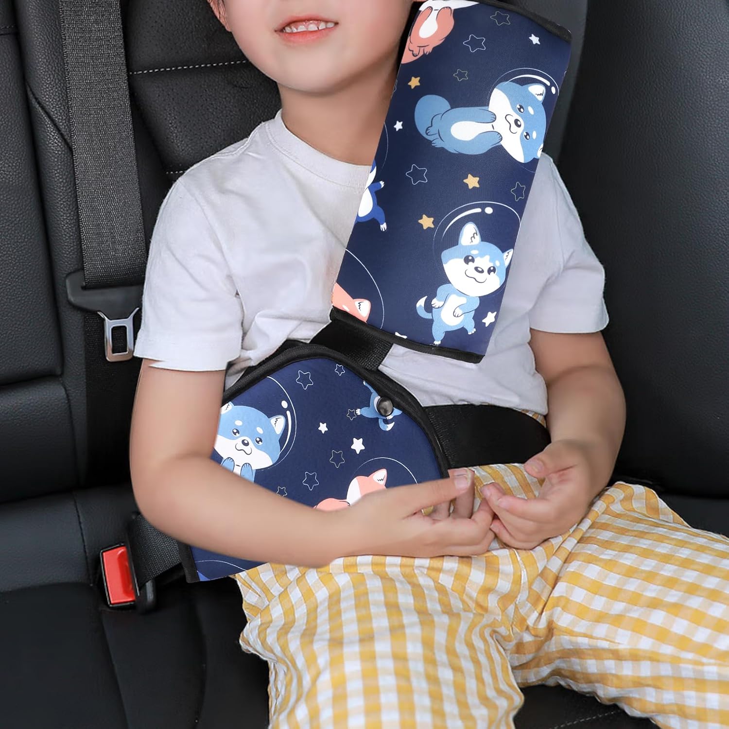 Ajustador de cinturón de seguridad y cojín de cinturón de seguridad para niños, ajustador de cinturón de seguridad y almohada, funda de cinturón de