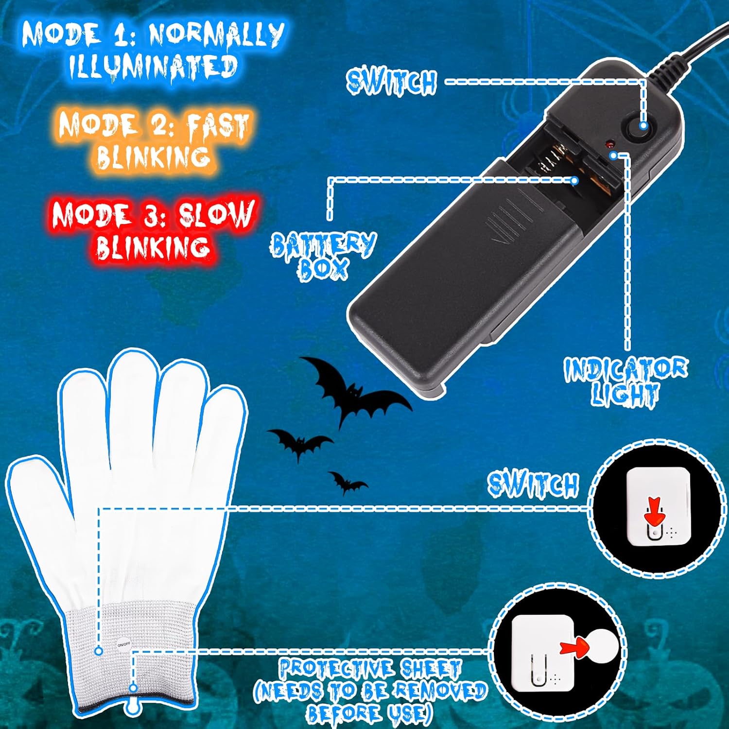 Neragron Máscara LED de Halloween, máscara de luz de neón, máscara de luz aterradora con 3 modos de iluminación para cosplay, disfraz de carnaval