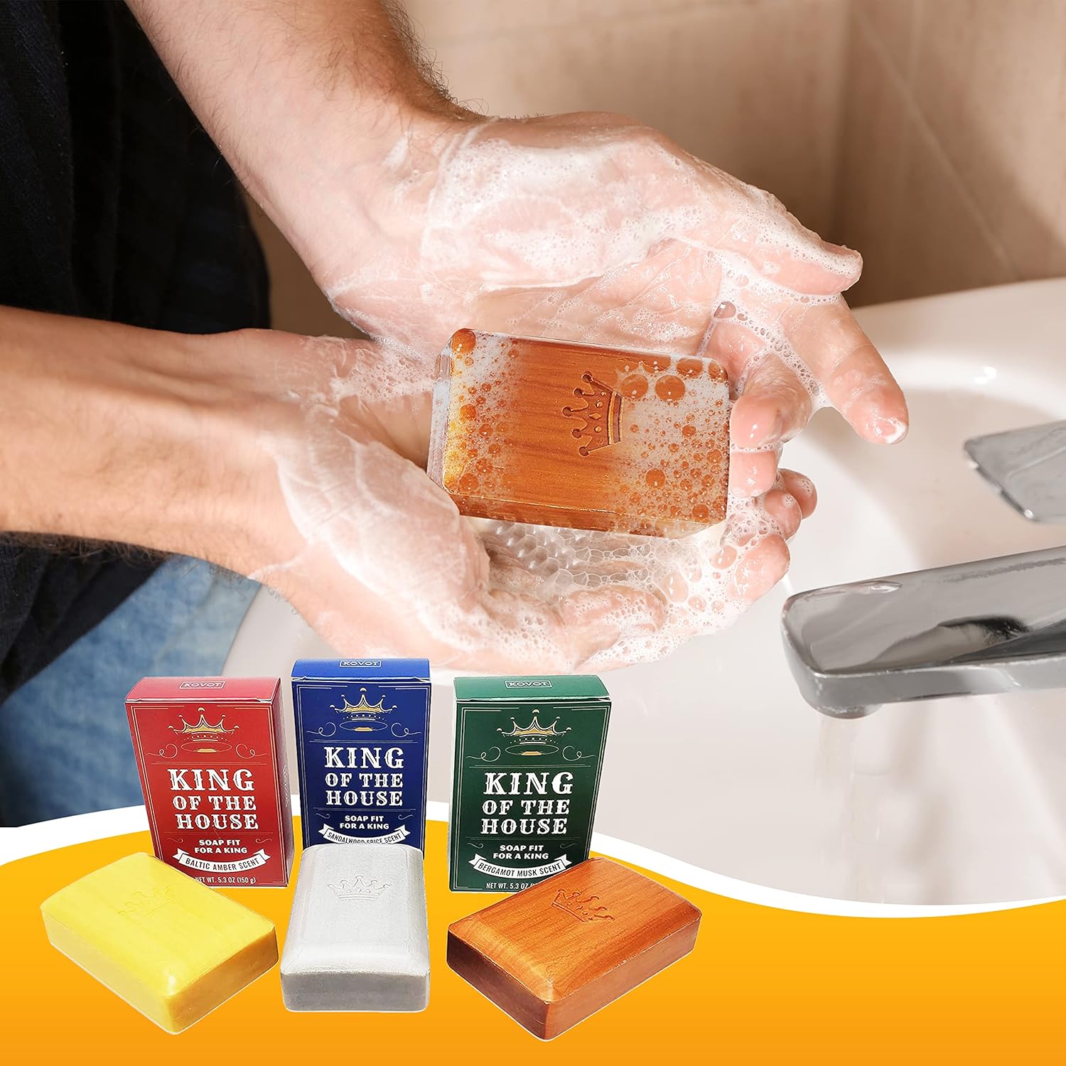 Kovot King of the House – Juego de regalo de barra de jabón, jabón perfumado hidratante de 5.3 onzas (paquete de 3 unidades)