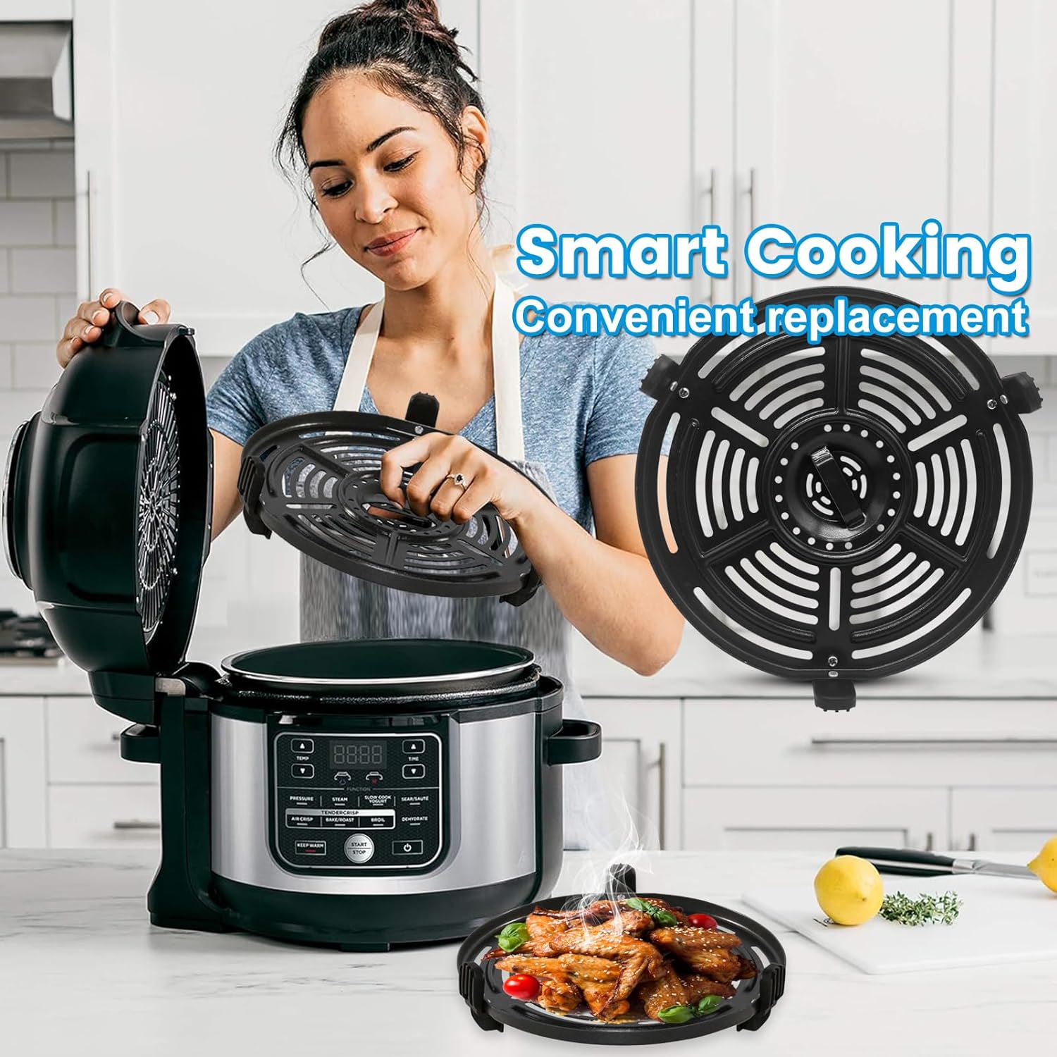 Sartén para freidora de aire Ninja FD302 OL501 6.5 cuartos de galón de presión y freidora de aire, bandeja redonda de 9.7 pulgadas, accesorios para
