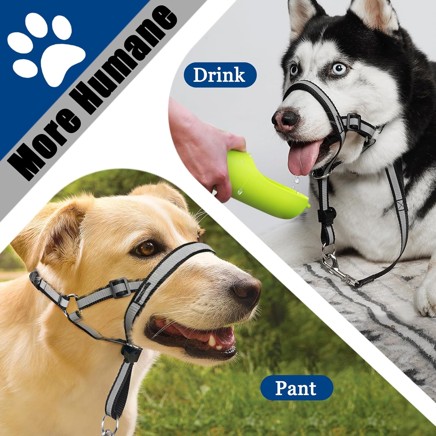 BARKLESS Collar reflectante para la cabeza, collar antitirones para perros grandes, correa de bozal antitirones para razas de tamaño extra grande,
