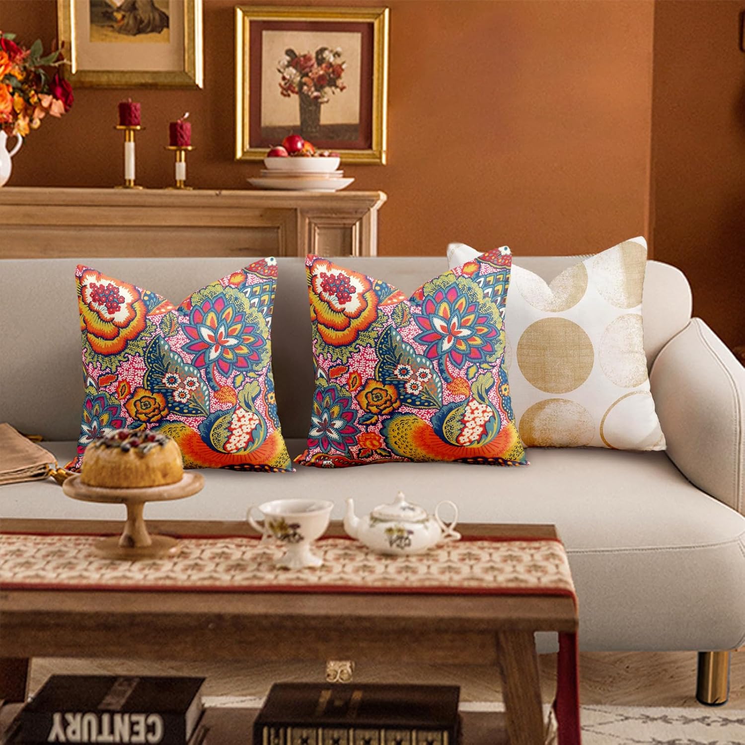 FUIAOIUE Juego de 2 fundas de almohada bohemias, coloridas fundas de almohada florales abstractas de 18 x 18 pulgadas, fundas de almohada suaves