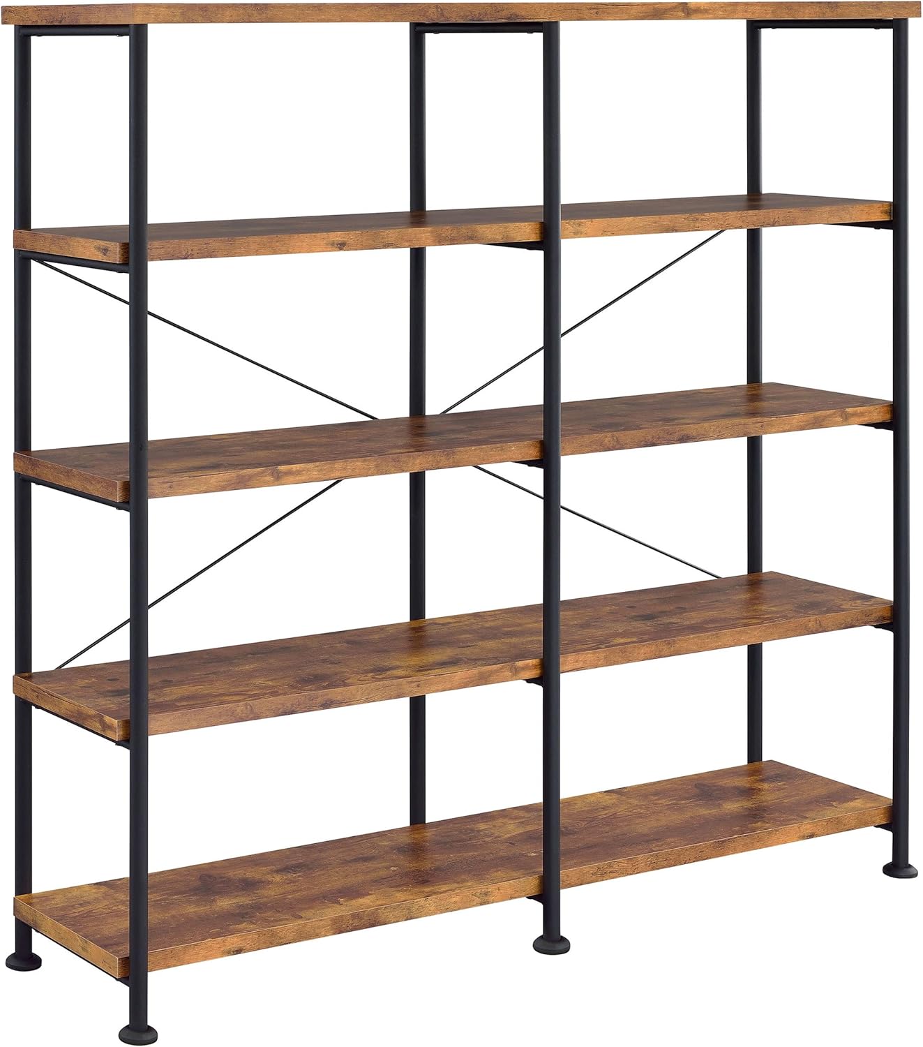 Coaster Analiese Rustic Industrial – Estantería doble de madera con 4 estantes y marco de metal negro, nuez moscada marrón