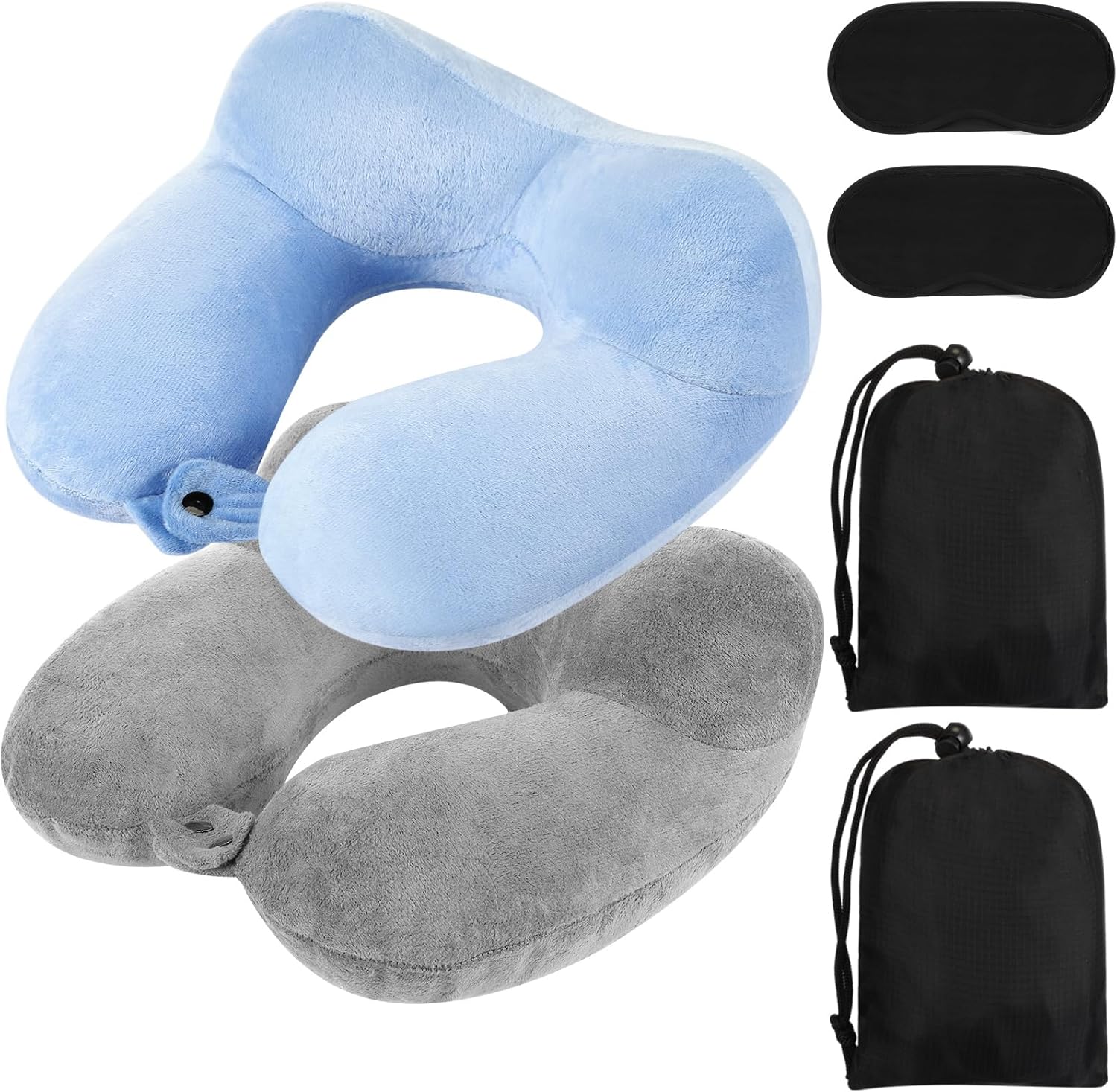 Paquete de 2 almohadas inflables de viaje para aviones, almohadas inflables para el cuello con bolsa compacta y almohada de vuelo suave para viajes,