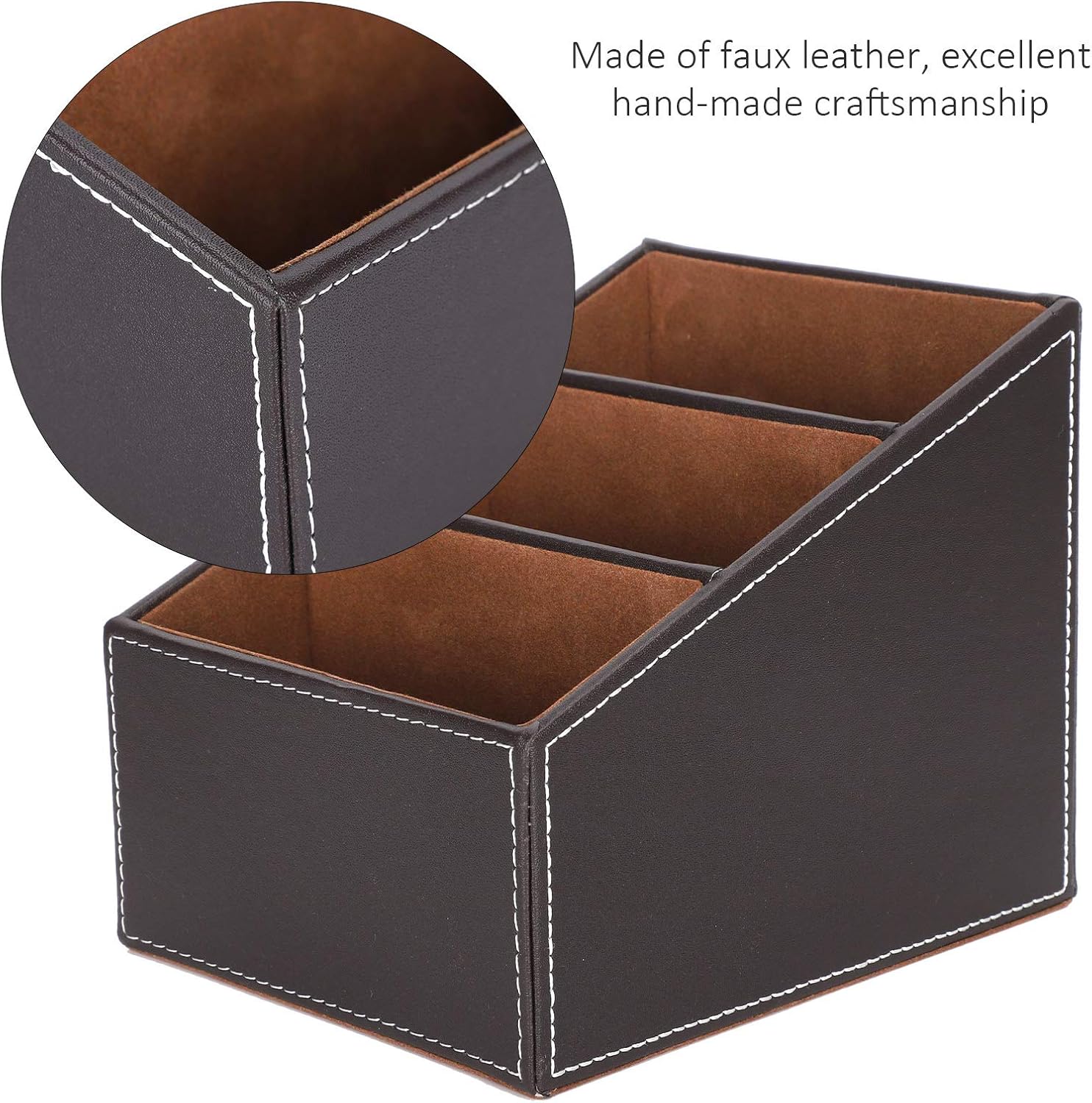Caja de almacenamiento de cuero sintético para escritorio, papelería creativa, lindo papelería de oficina, organizador de negocios, suministros de 3