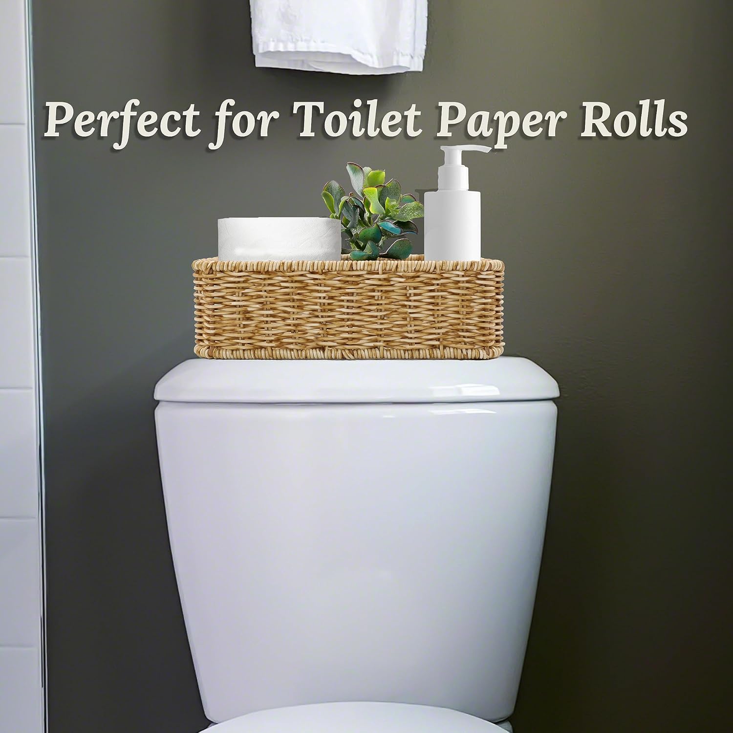 Cestas para organizar, Cesta pequeña de mimbre, Cestas de almacenamiento para baño, Cesta de inodoro, Cesta pequeña con asa, Cestas de