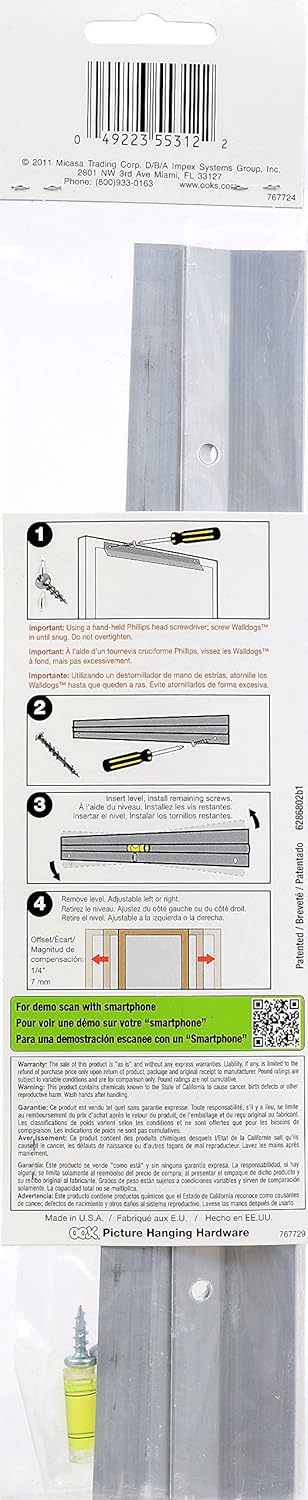 Kit OOK 55312 Hangman para colgar cuadros de 13 piezas estilo francés inglete con tornillos Wall Dogs., 533208