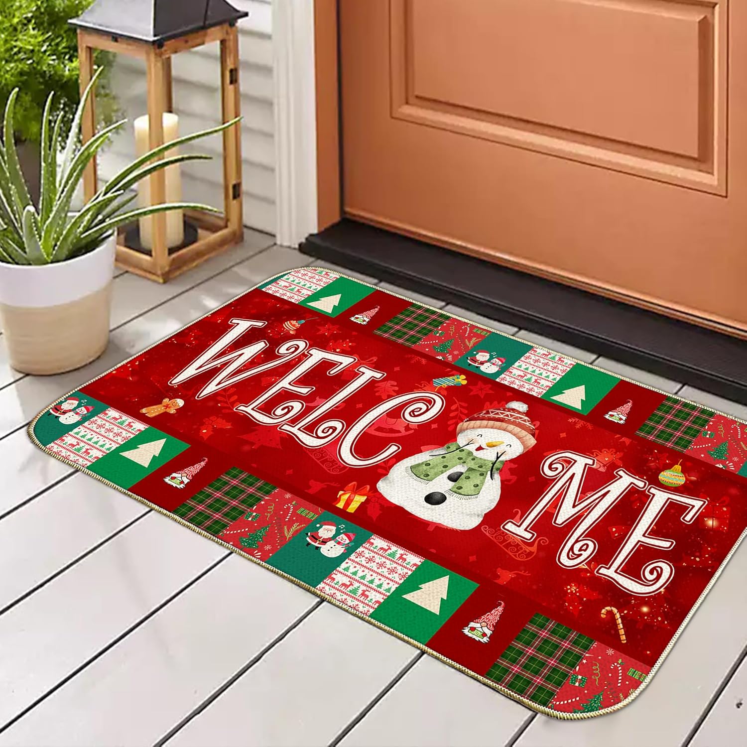Tapete de Navidad de bienvenida de Navidad para puerta delantera, tapete de Navidad con muñeco de nieve de Feliz Navidad, tapete antideslizante para
