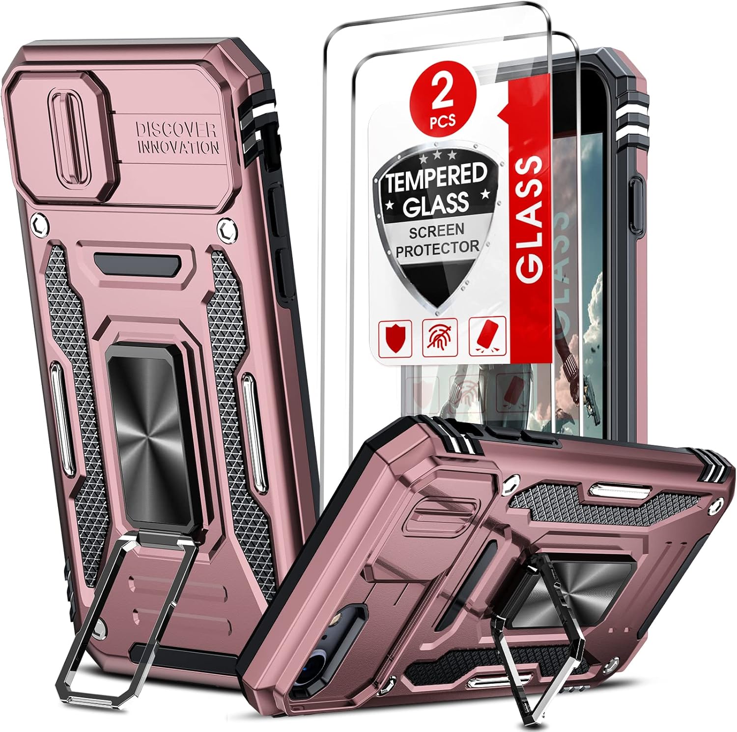 LeYi Funda para iPhone SE 32 generación iPhone 78SE 2022 2020 con cubierta deslizante para cámara + 2 protectores de pantalla de vidrio templado,