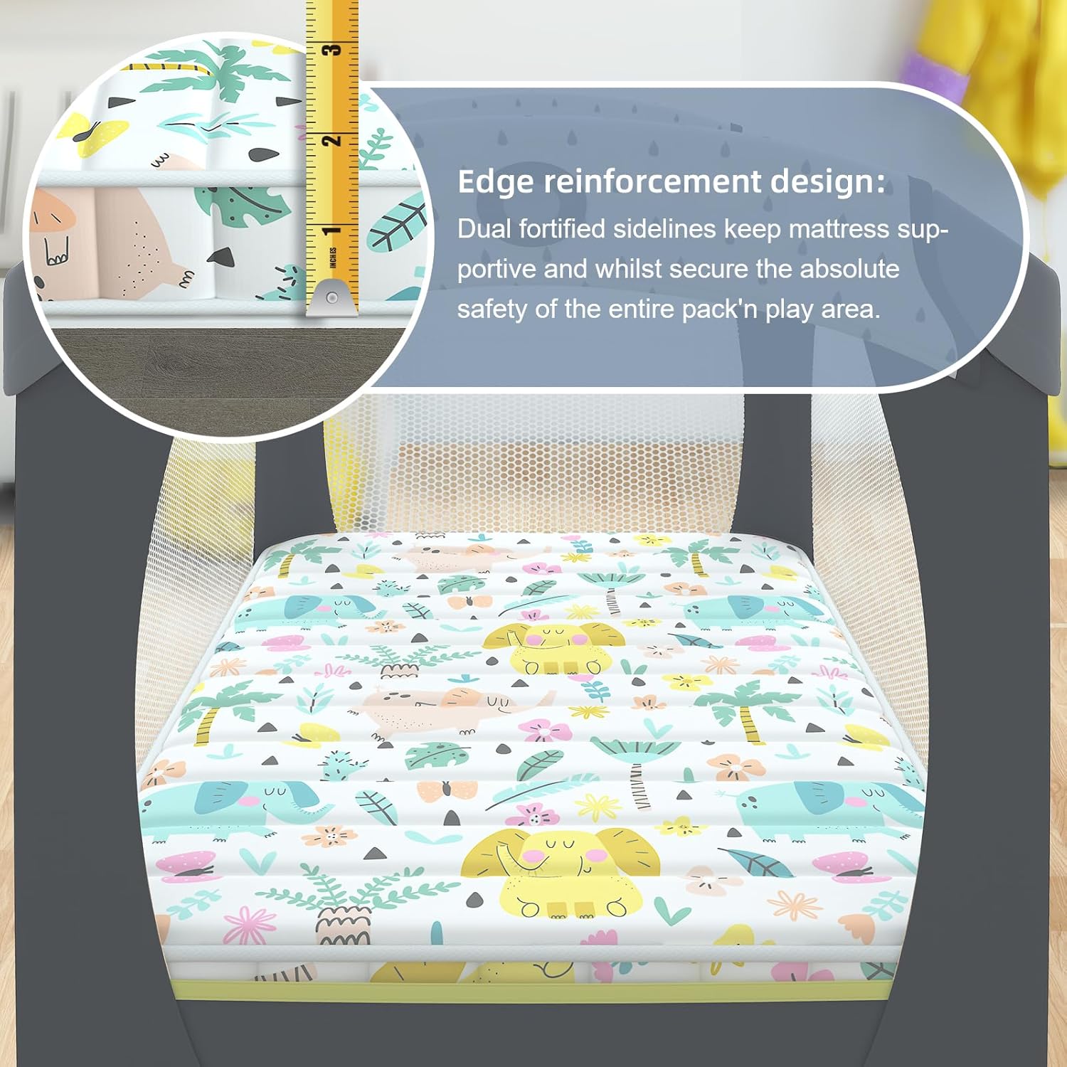 Moonlight Family – Colchón silencioso Pack n Play, 38 x 26 pulgadas, colchón portátil de espuma prémium para paquete y juego, colchón sin olor y